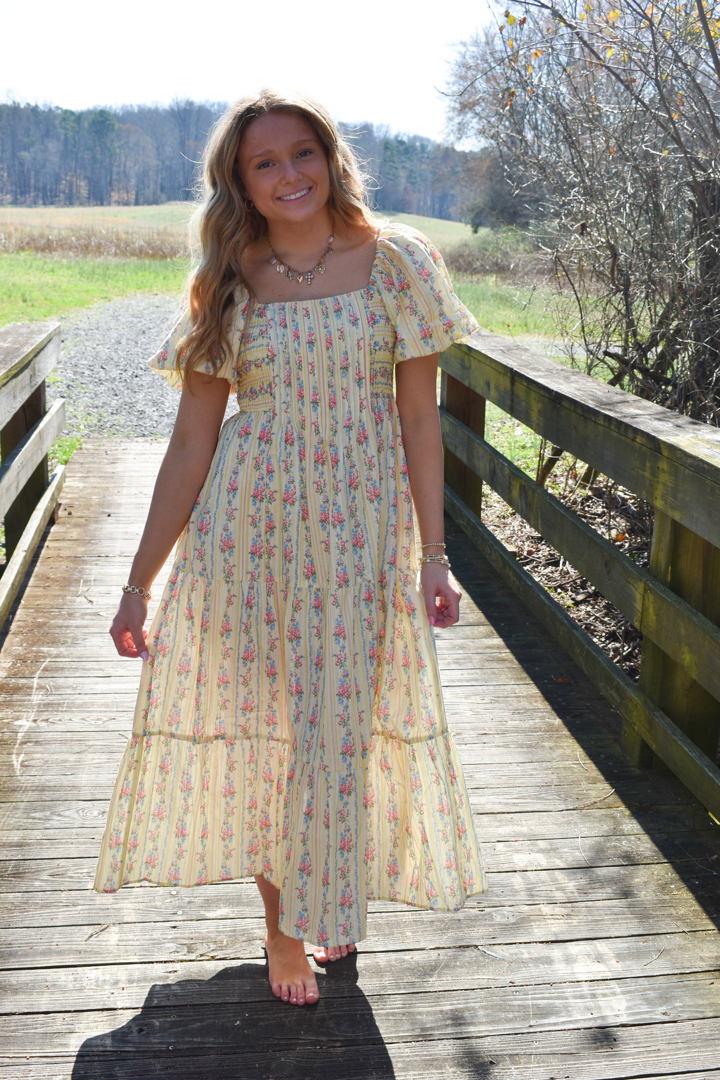Smocked Baby Yellow Floral Maxi Dress