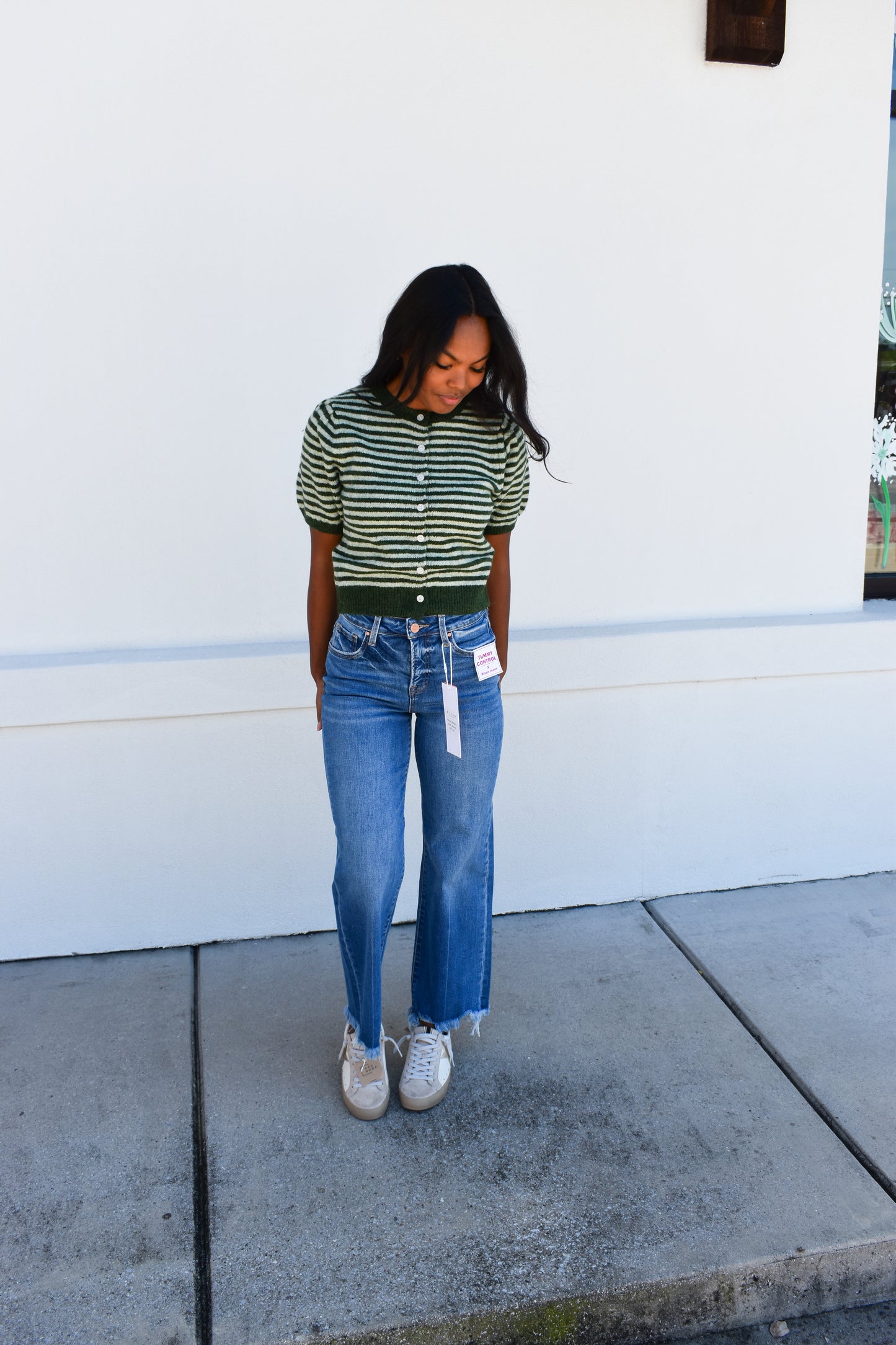 Puff Short Sleeve Stripe Cardi
