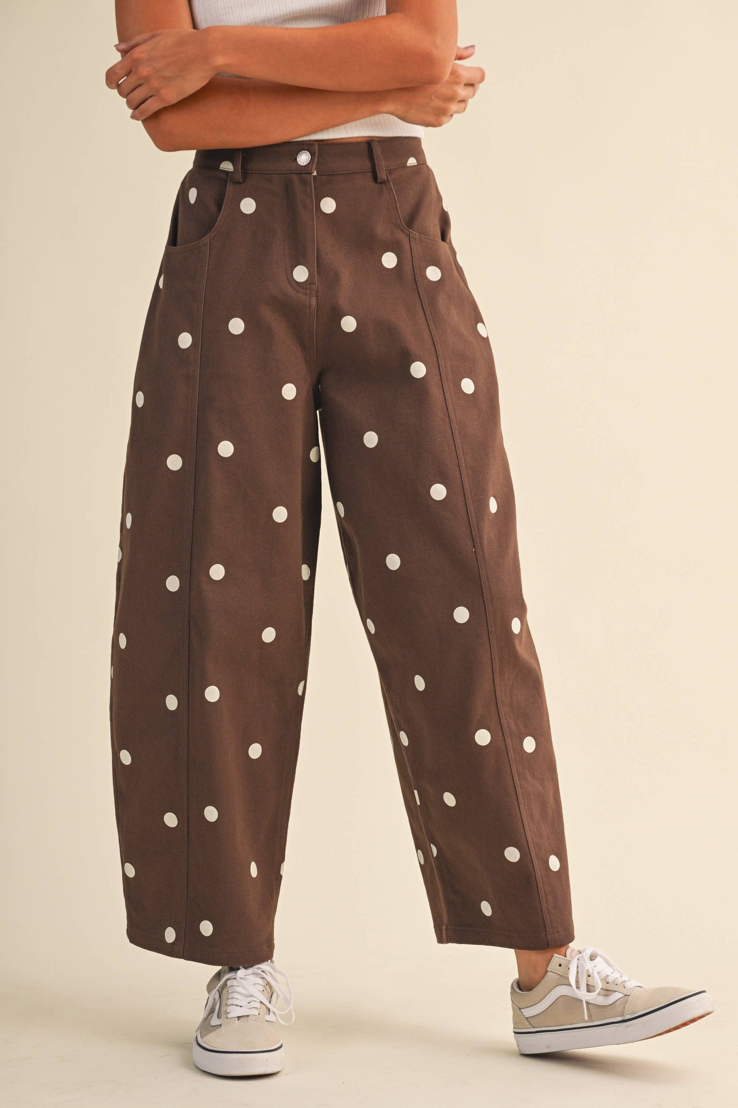 Polka Dot Brown Barrel Jean