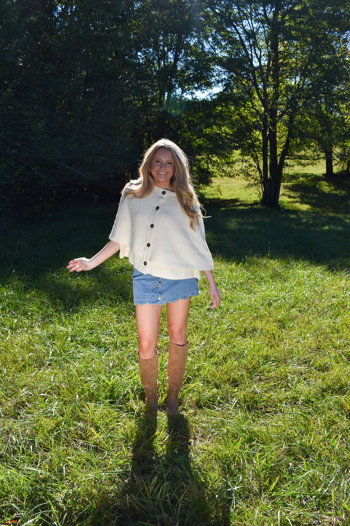 Button Front Tiered Knit Capelet