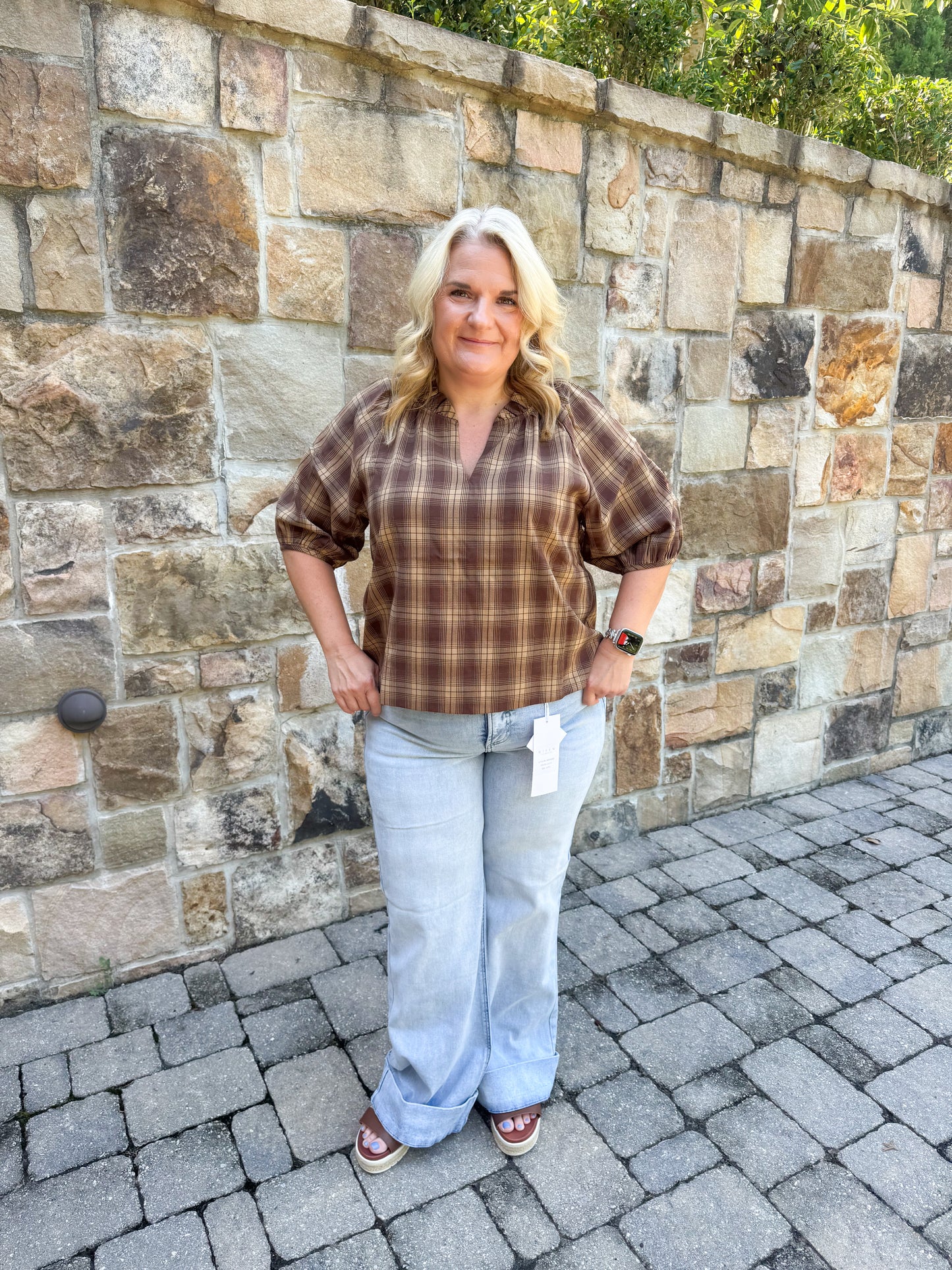 Calla Plaid Puff Sleeve Blouse
