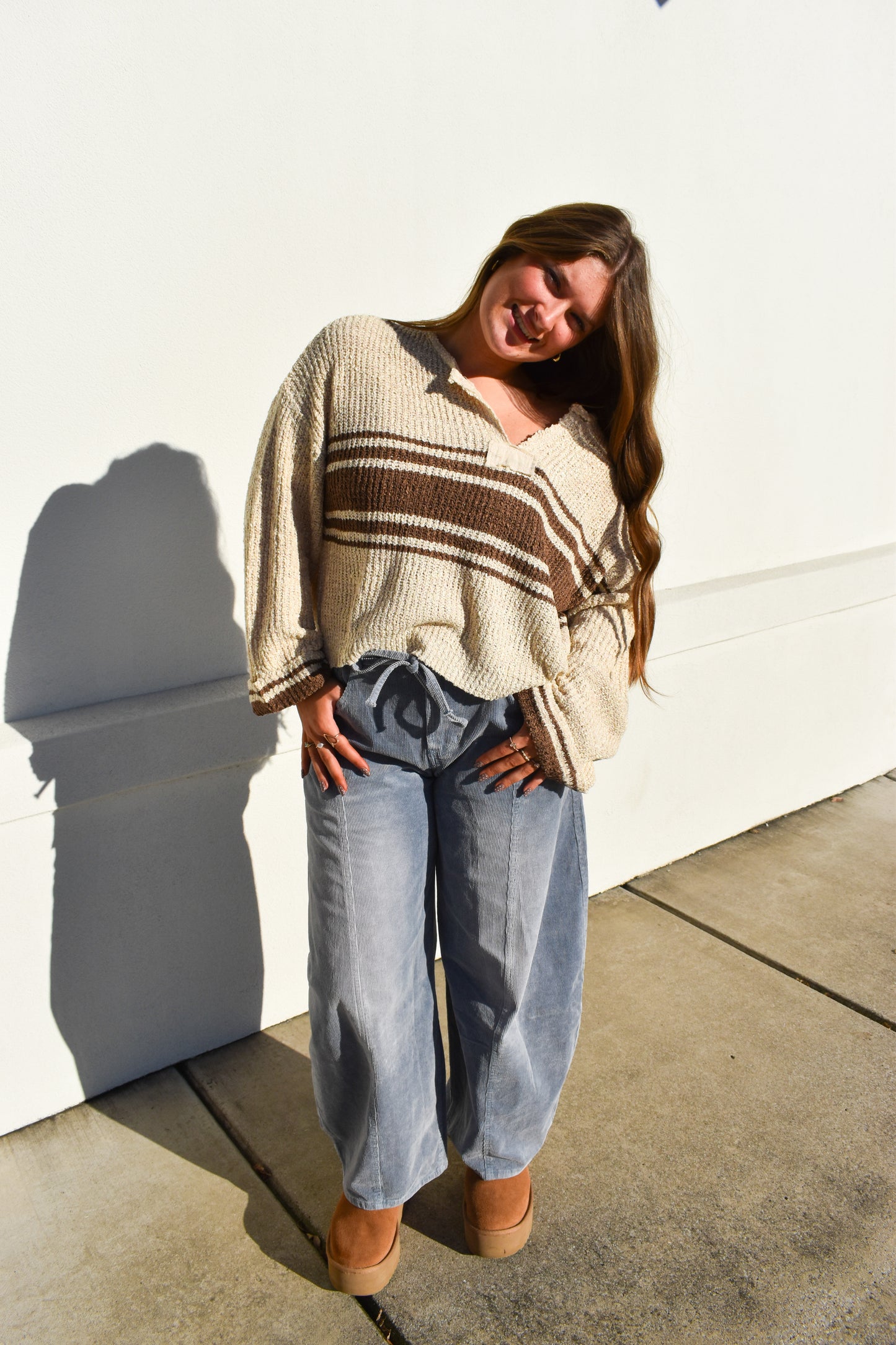 Stripe Patch Long Sleeve Sweater