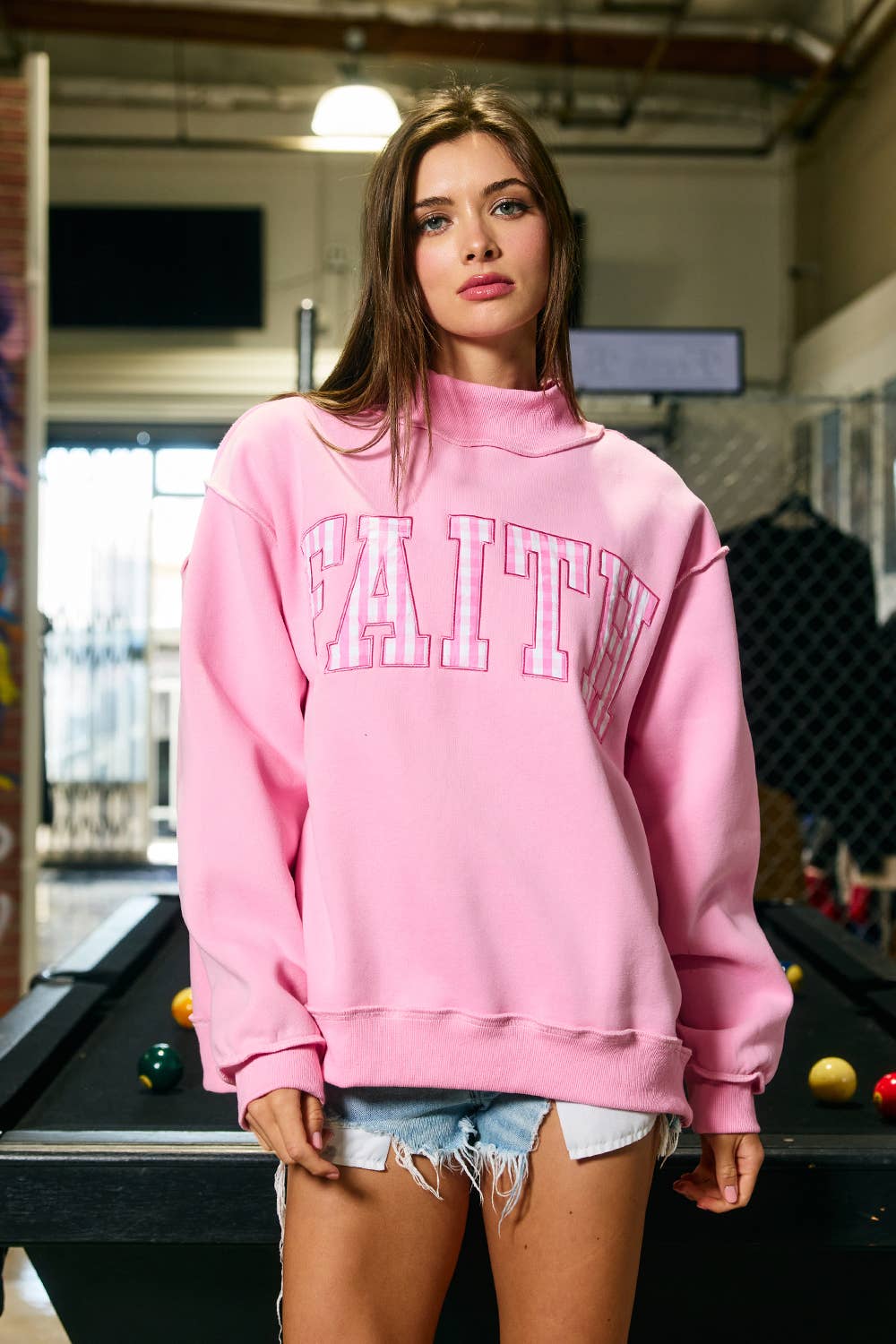 "FAITH" Embroidered Mock Neck