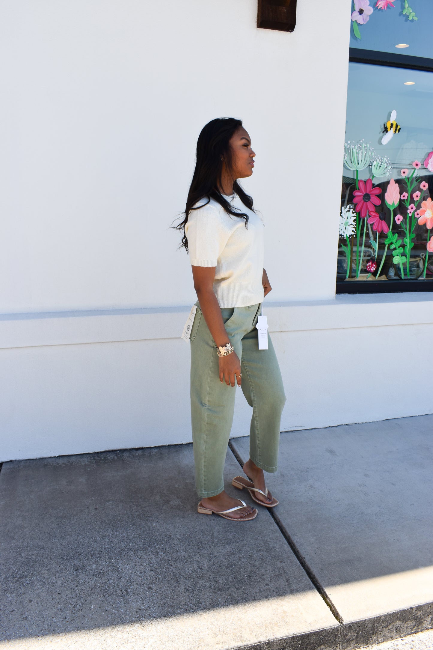Risen Olive Crop Barrel Jeans