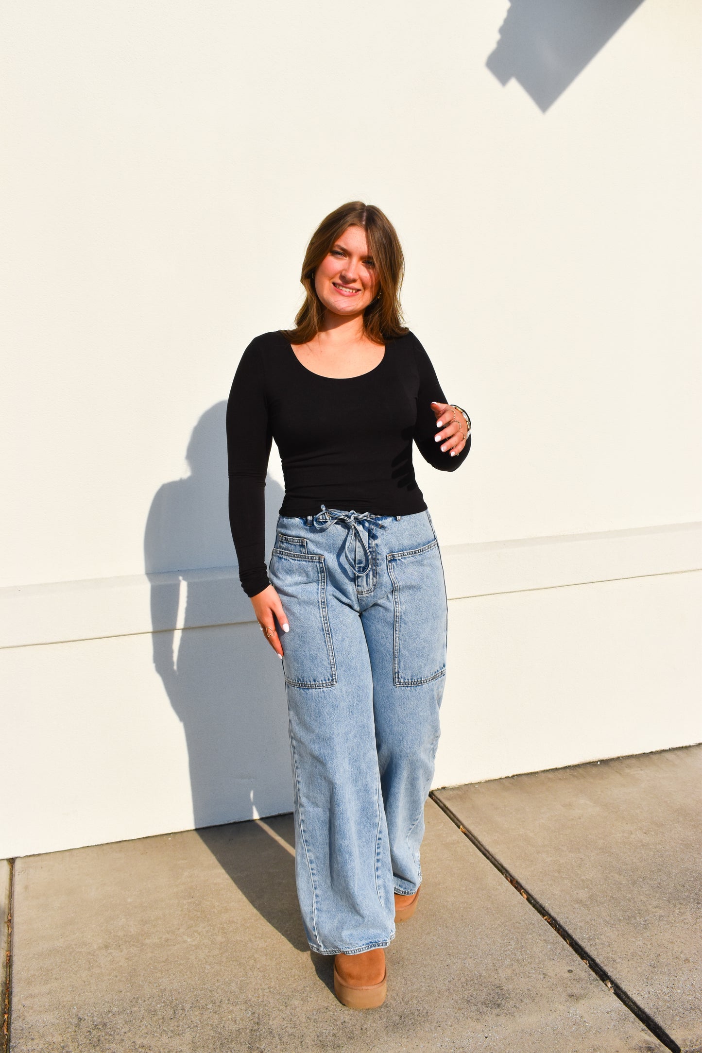 Basic Long Sleeve Scoop Neck: Black