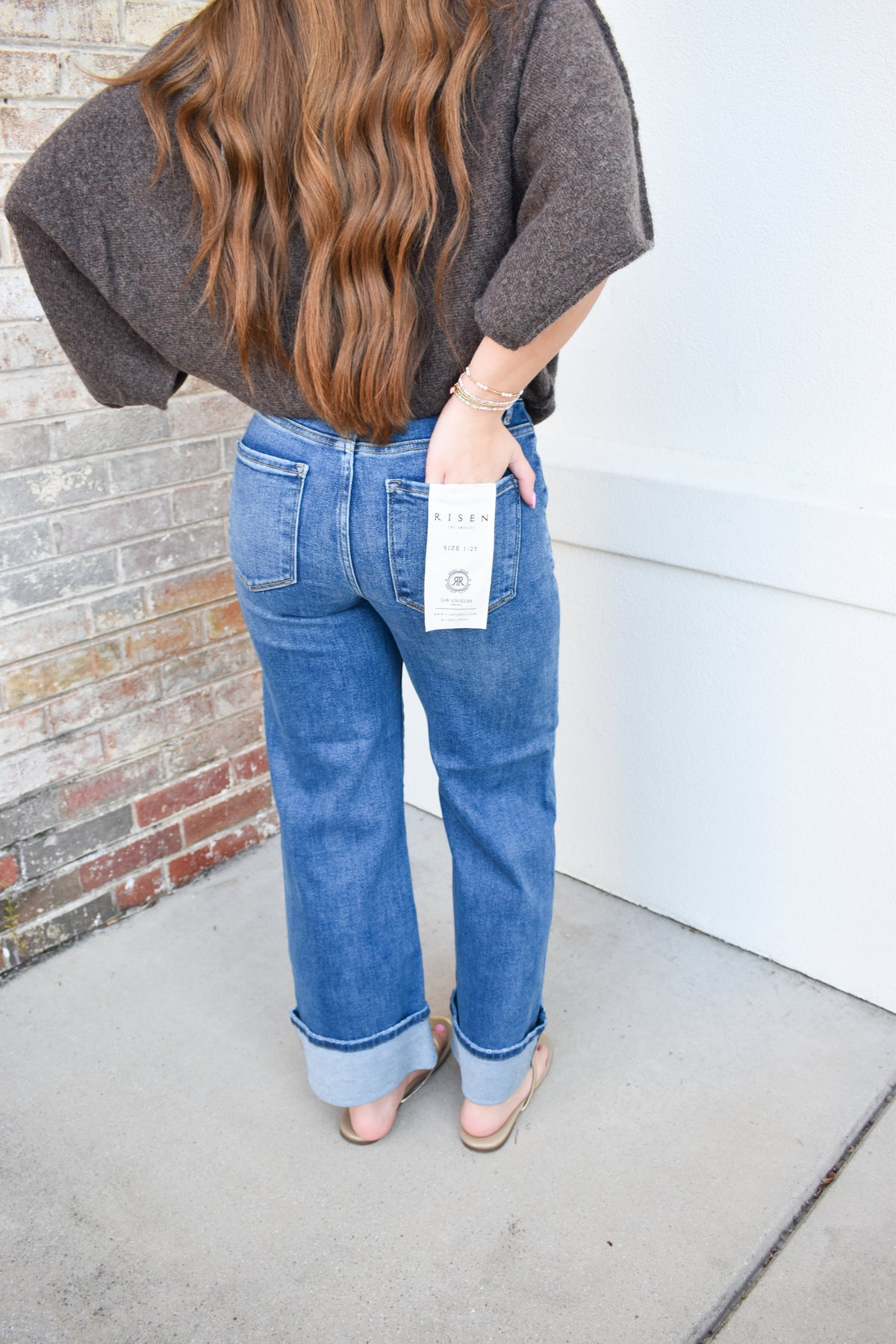 Tummy Control High Rise Ankle Wide Cuffed Jeans: Dark