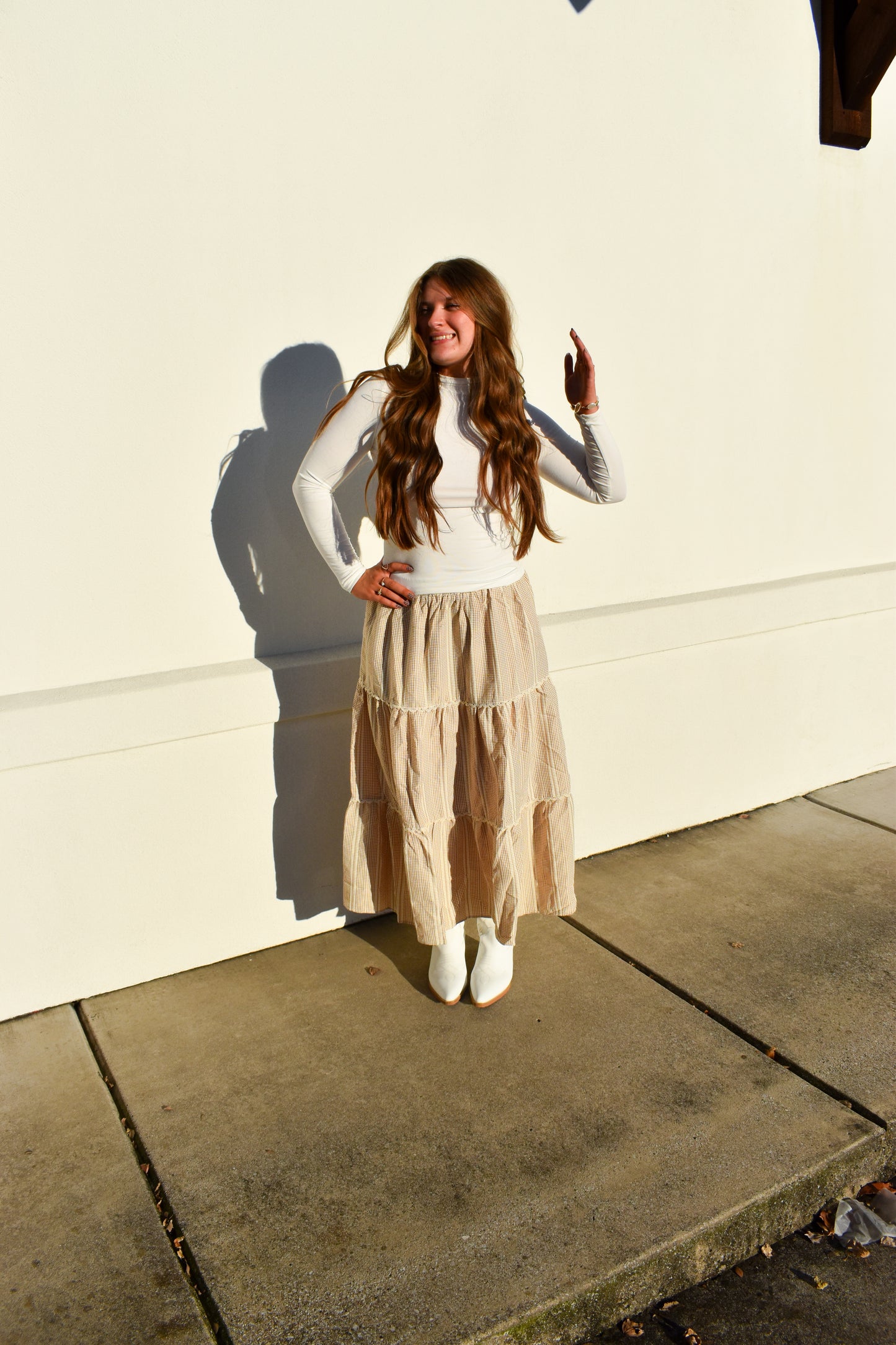 Lace Trim Gingham Maxi Skirt