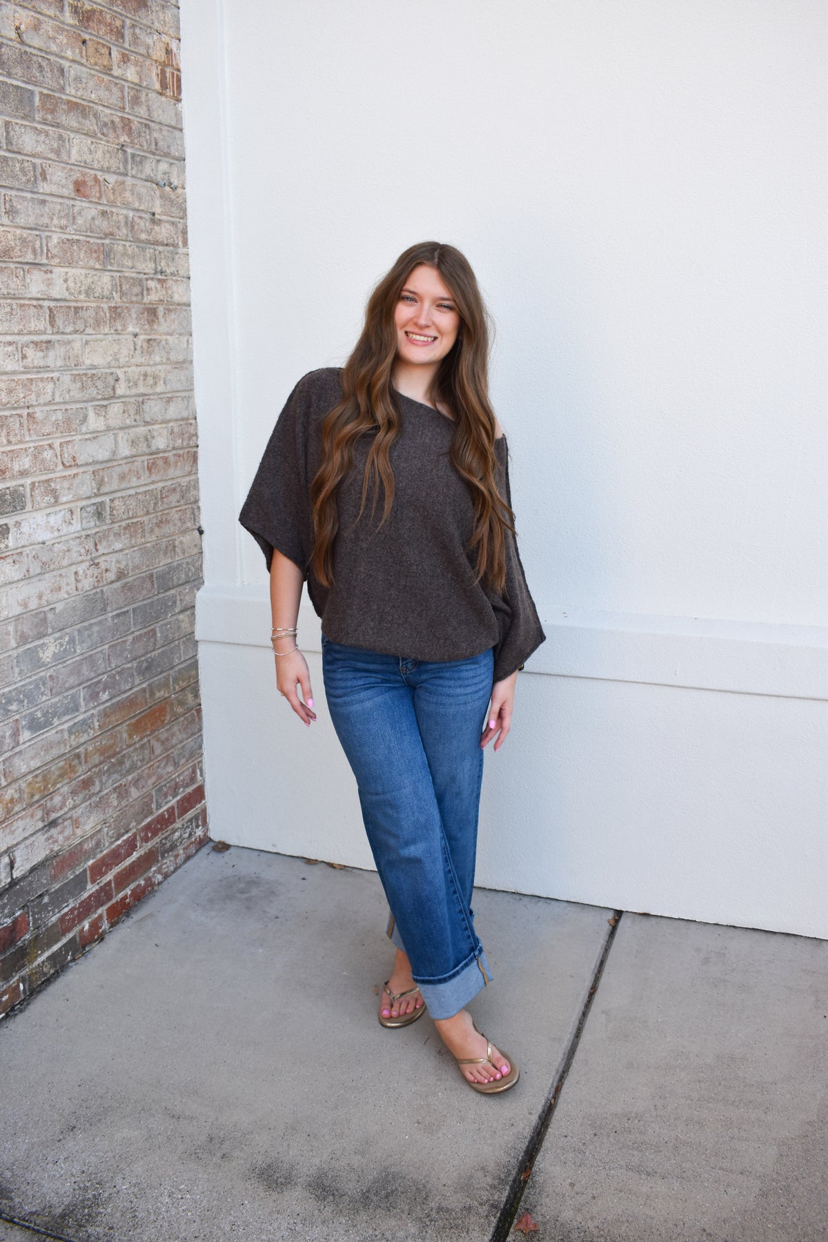 Gloria One Shoulder Knit Top: Brown