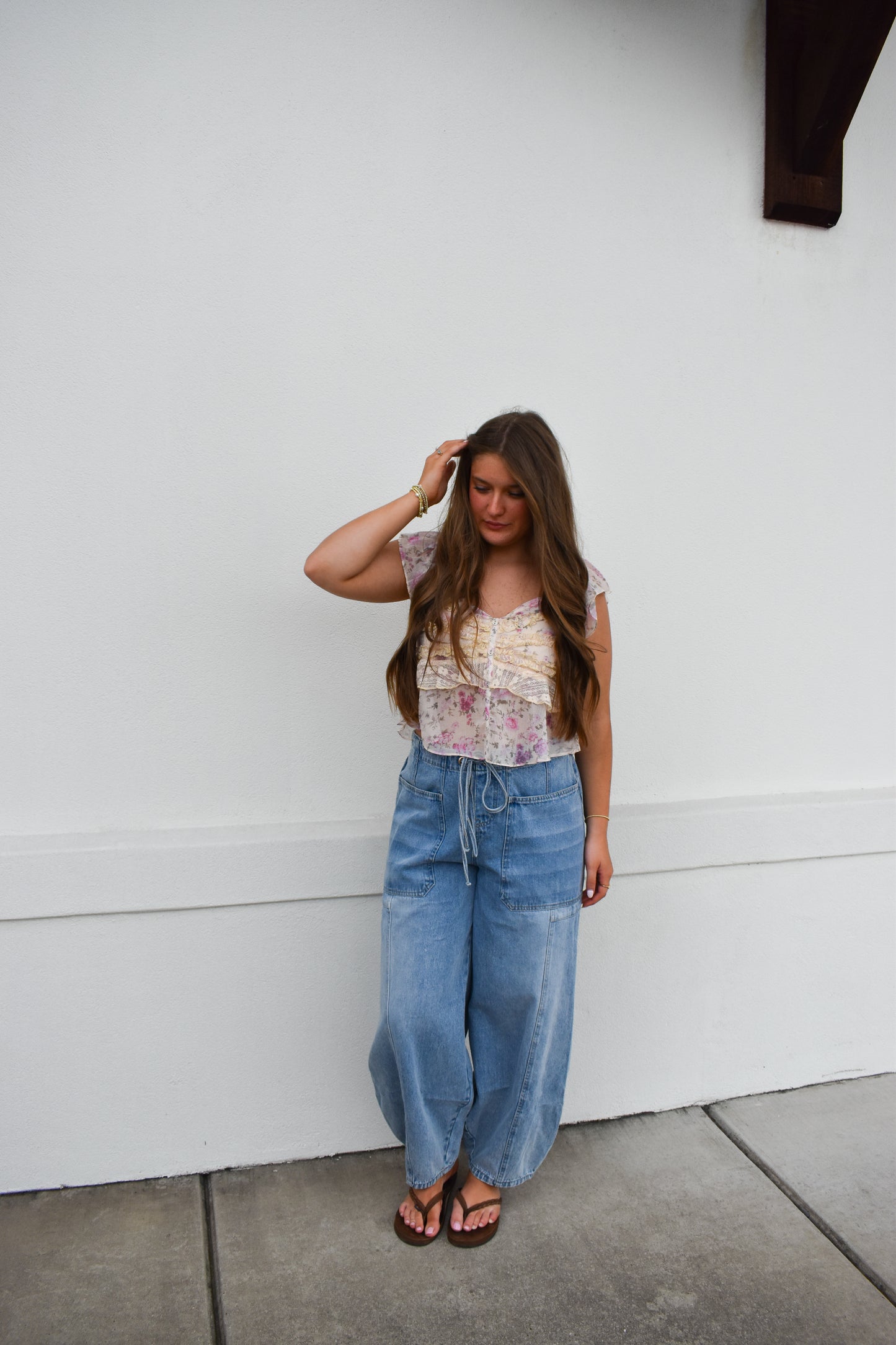 Floral Print Ruffle Lace Sweetheart Top