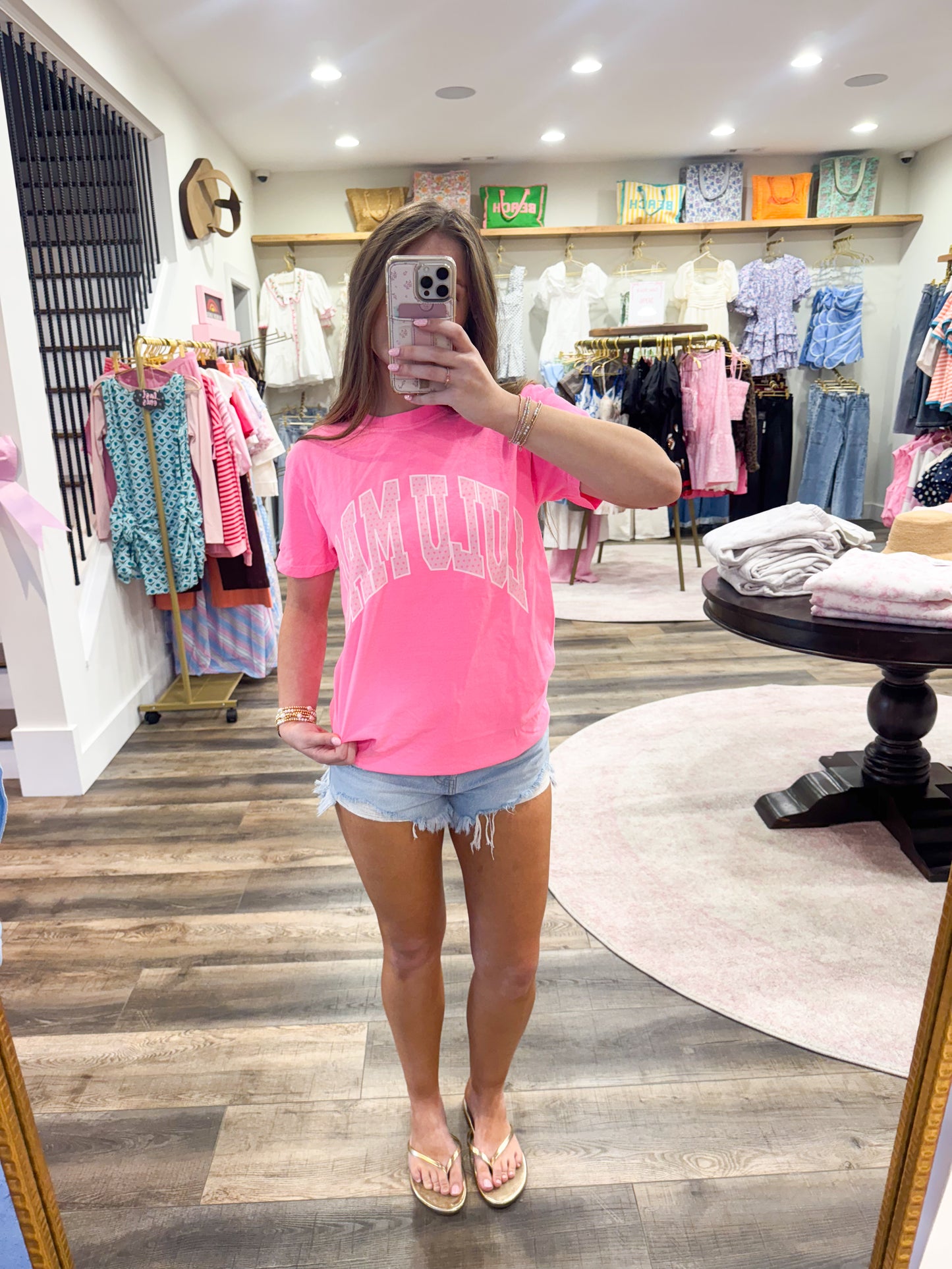Lulu Mac Polka Dot Adult Neon Pink Comfort Colors Tee
