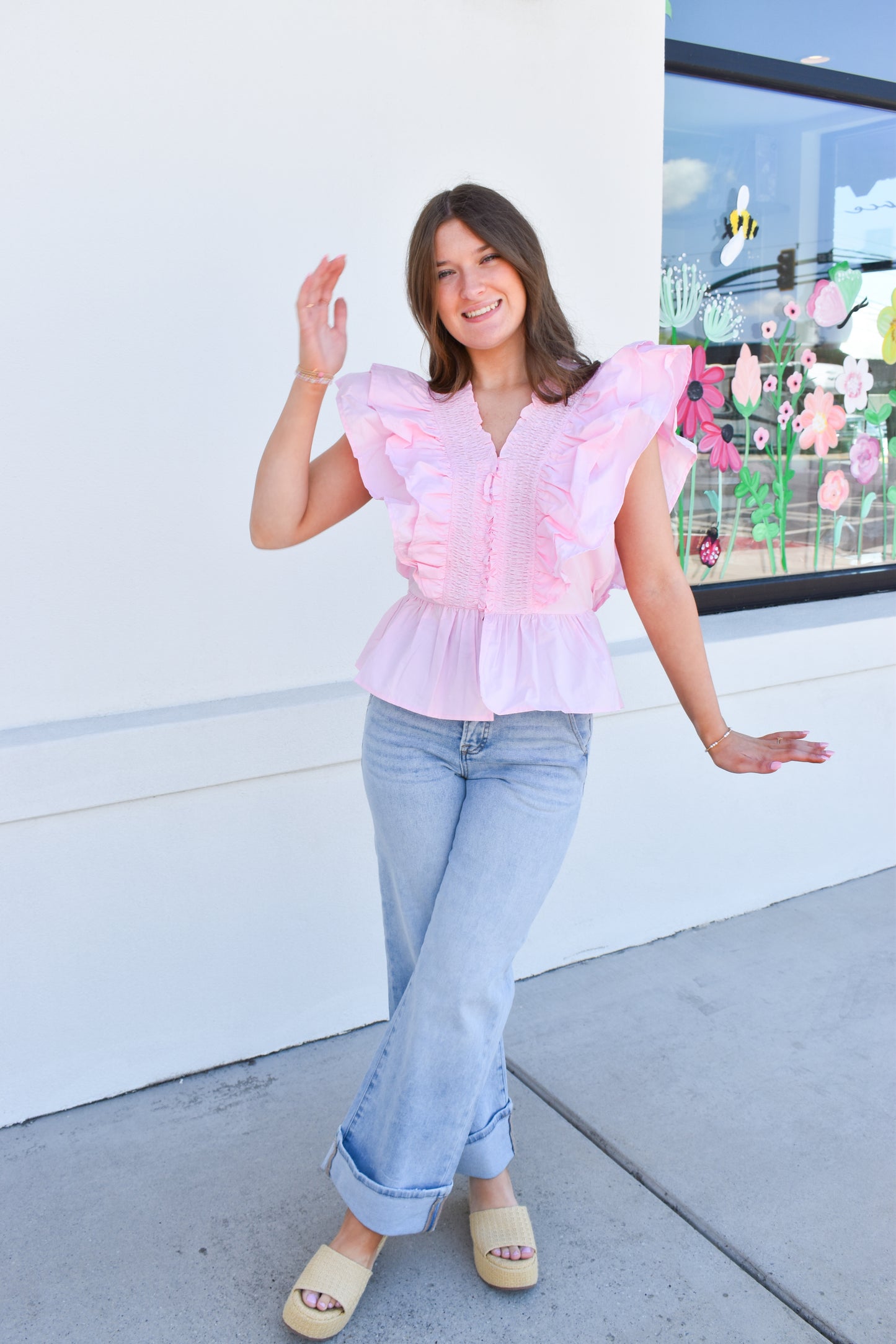 Ruffle Smocked Peplum Blouse