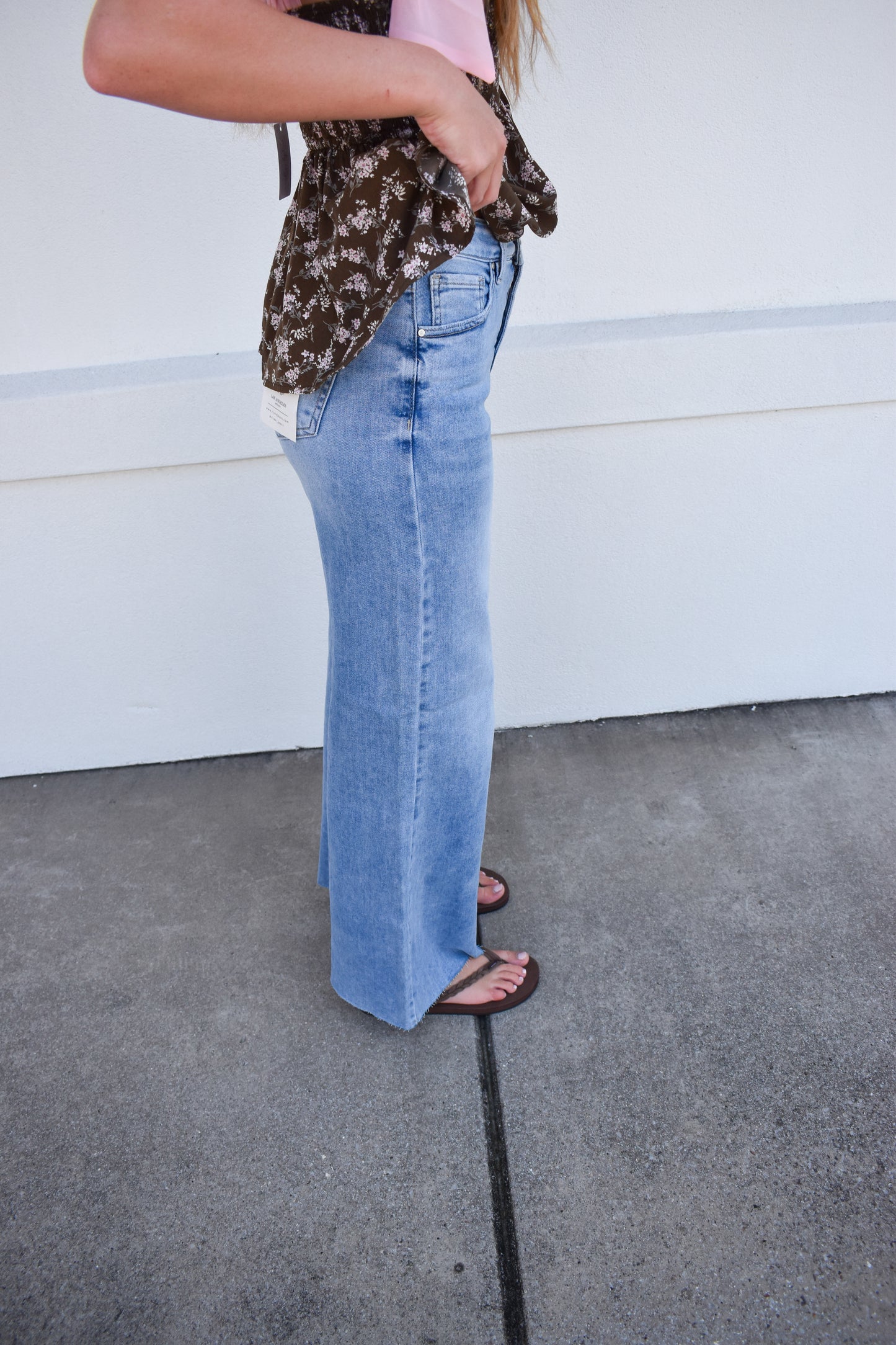 Risen Tummy Control High Rise Ankle Pallazo Jeans