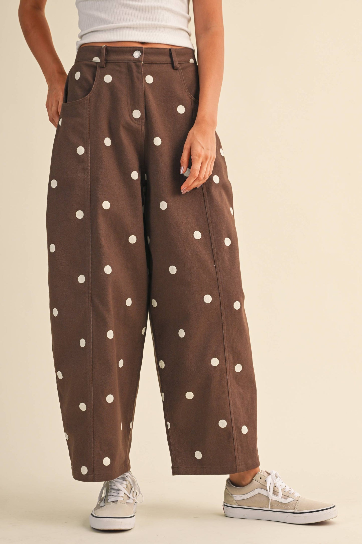Polka Dot Brown Barrel Jean