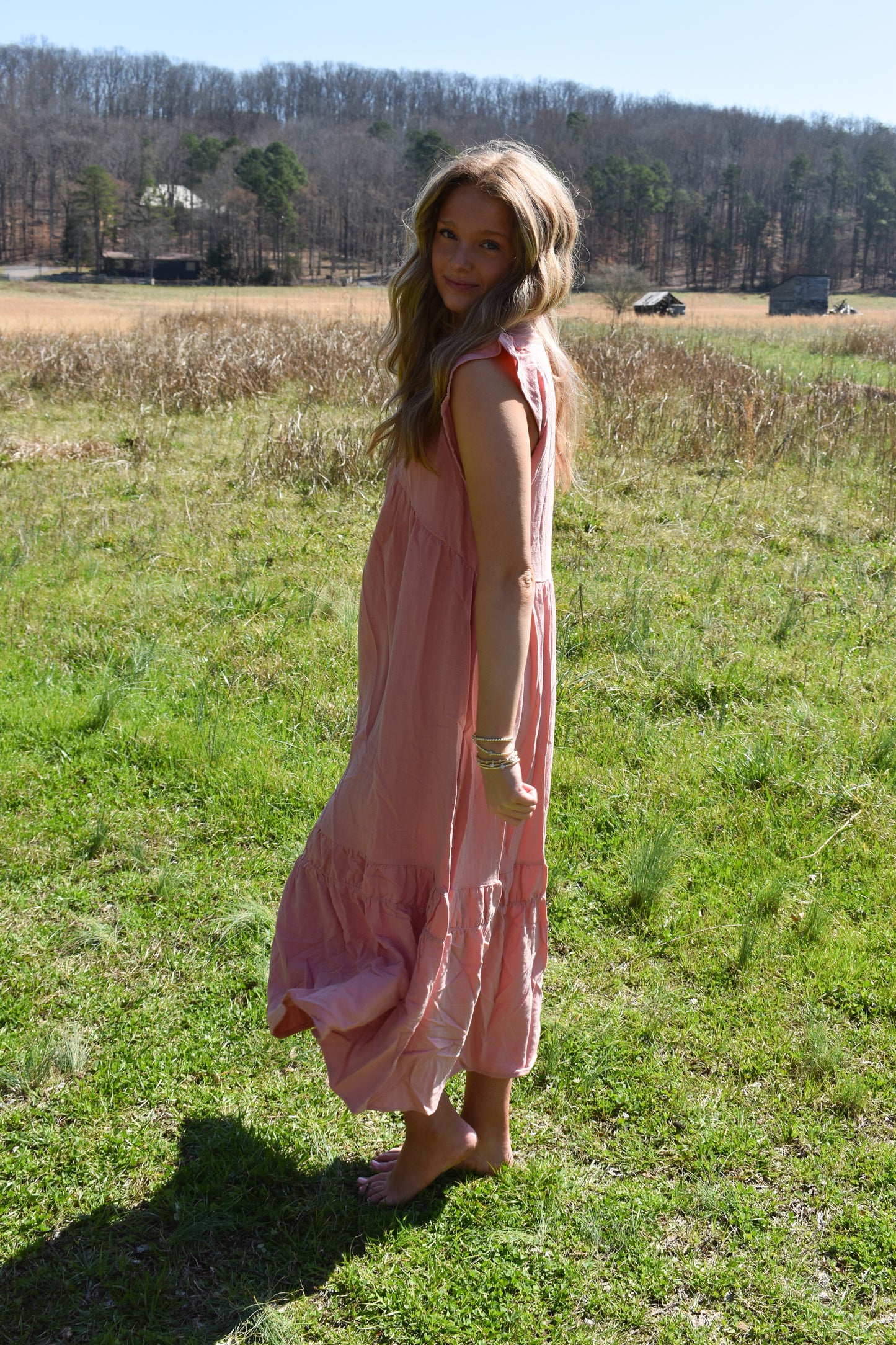 Blush Ruffle Midi Dress