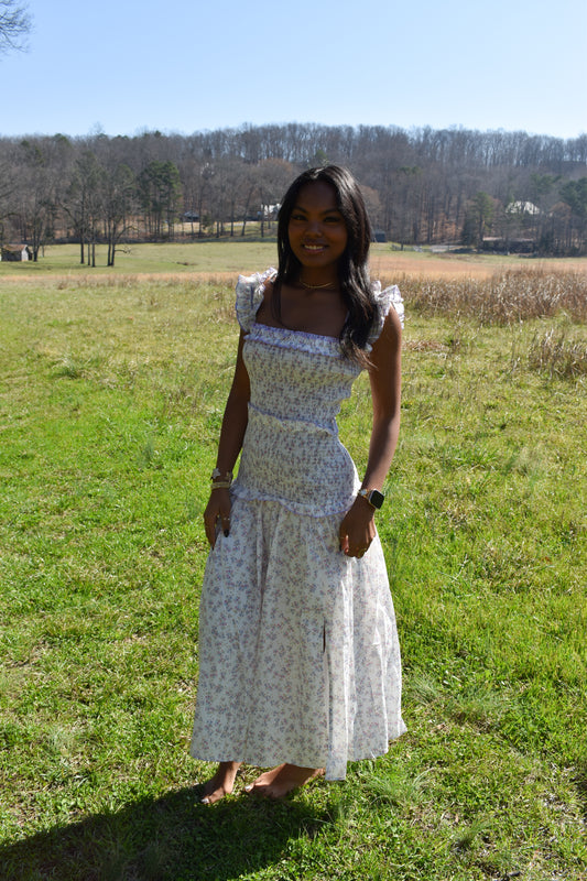 Lavender Garden Smocked Midi Dress