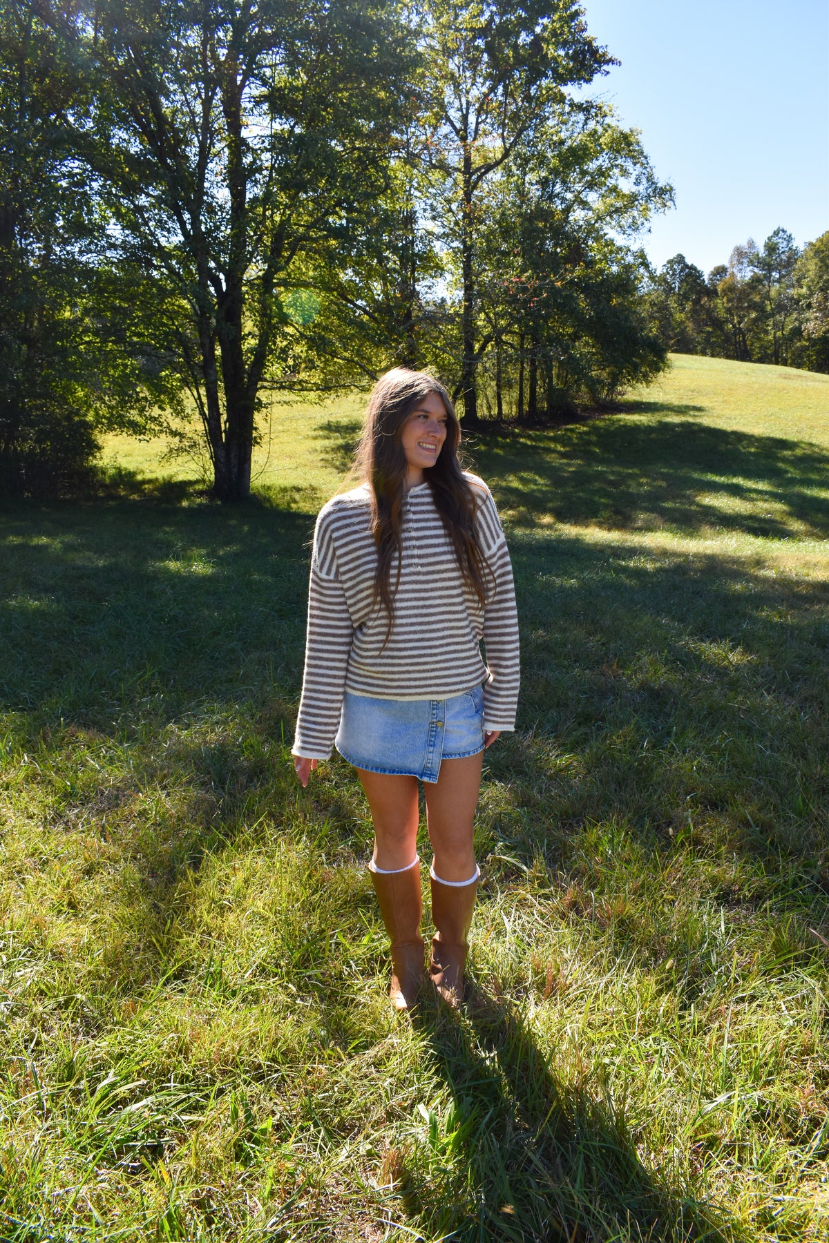 Beige Stripe Henley Pullover