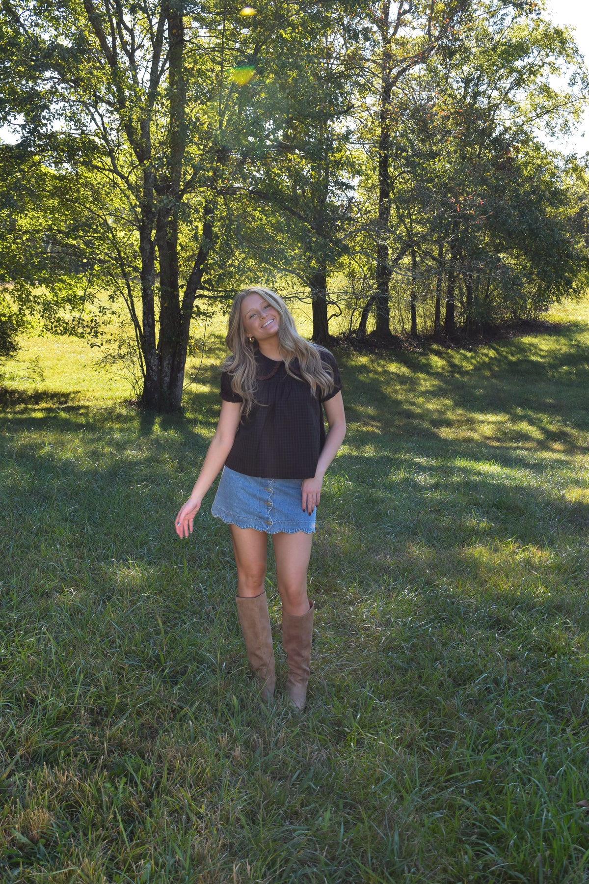 Plaid Peter Pan Collar Puff Sleeve Blouse