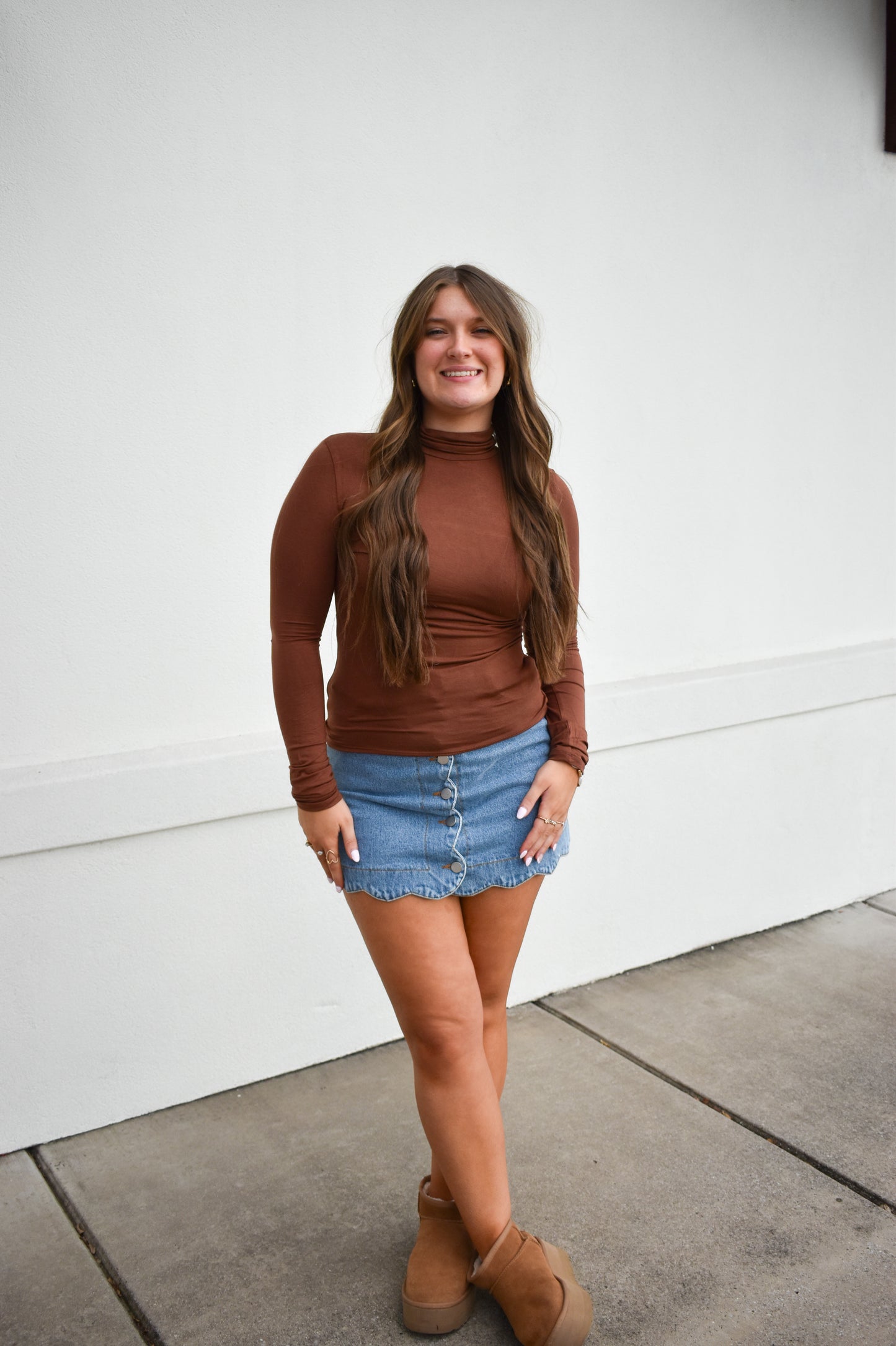 Basic Long Sleeve Turtle Neck: Brown