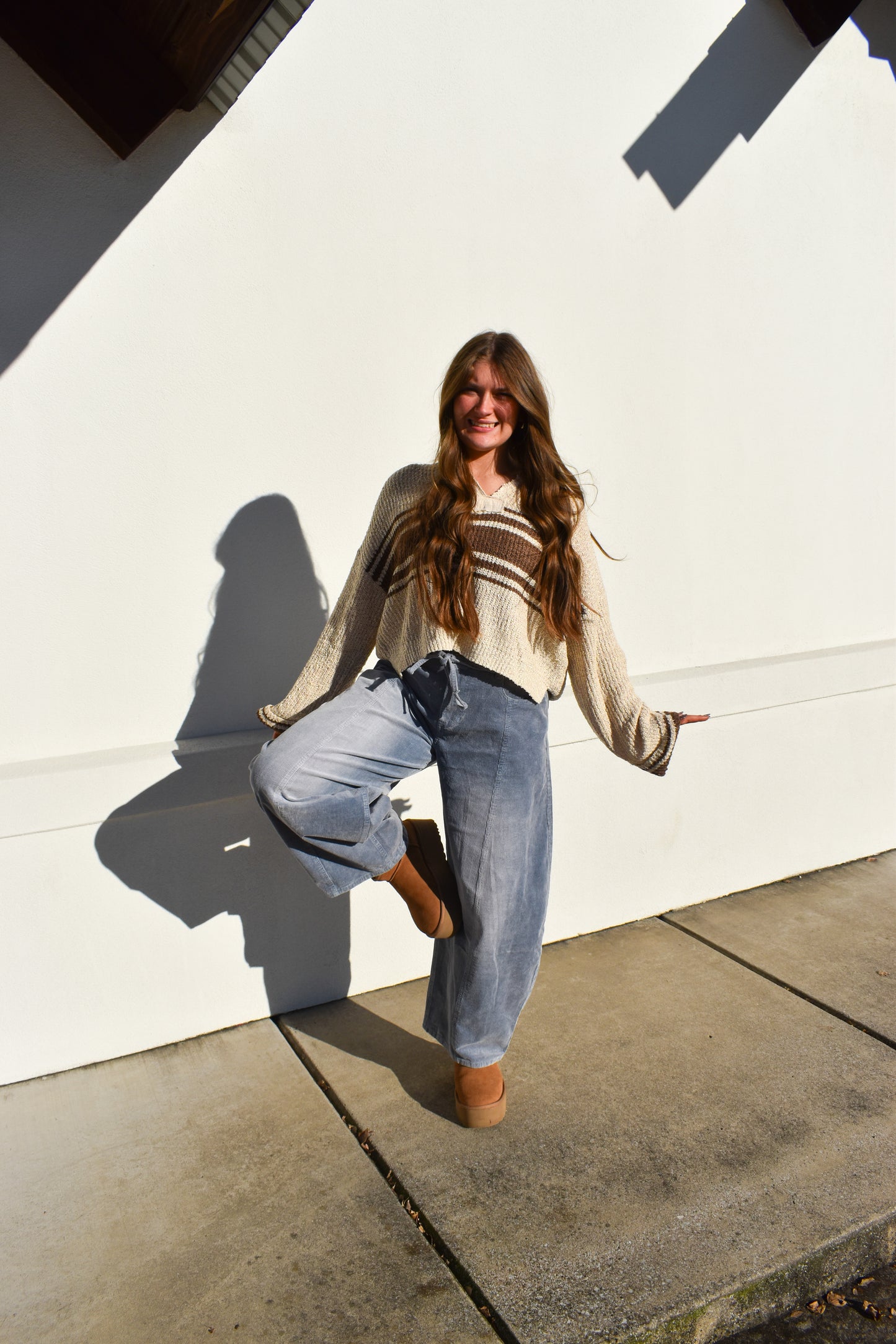 Stripe Patch Long Sleeve Sweater