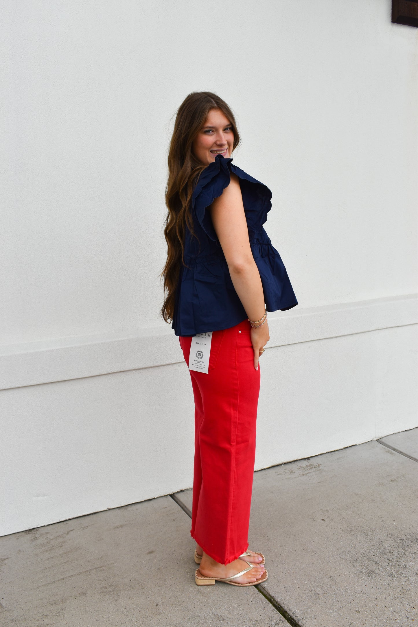 The Navy Scallop Ruffle Top