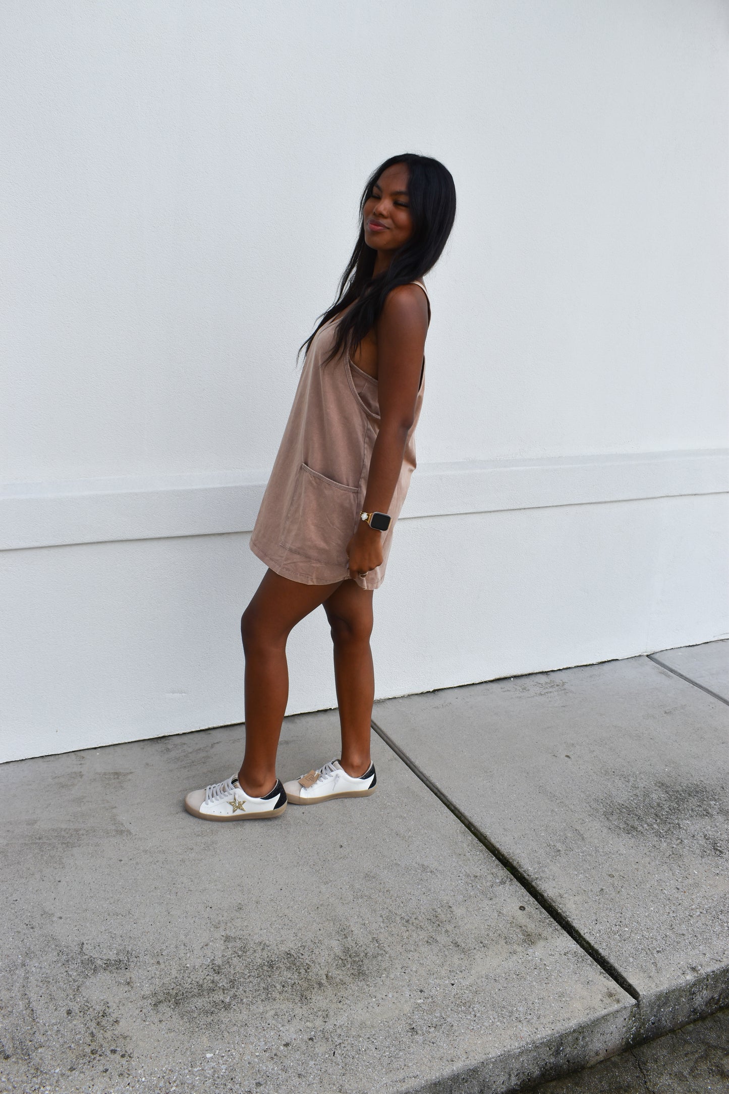 Mini Dress W/ Built in Romper Lining: Brown