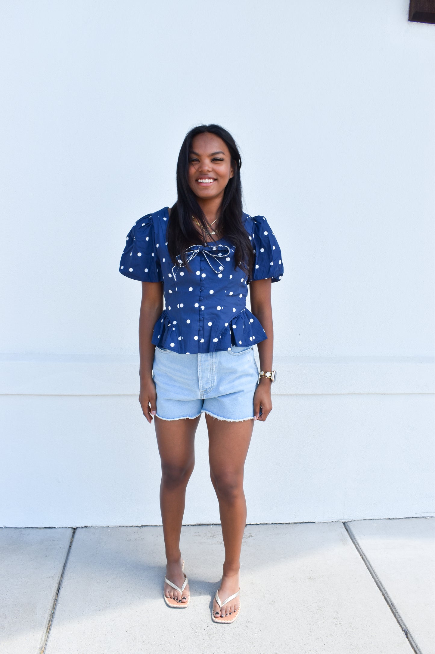 Pola Dot Bubble Hem Top