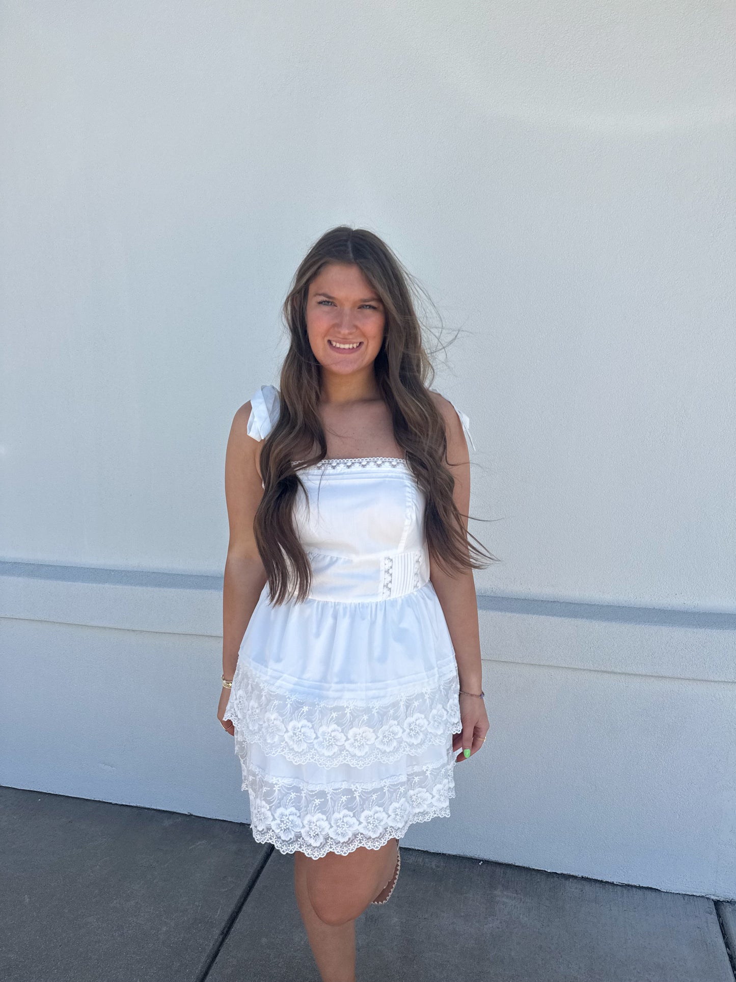 Pleat and Lace Trim Dress