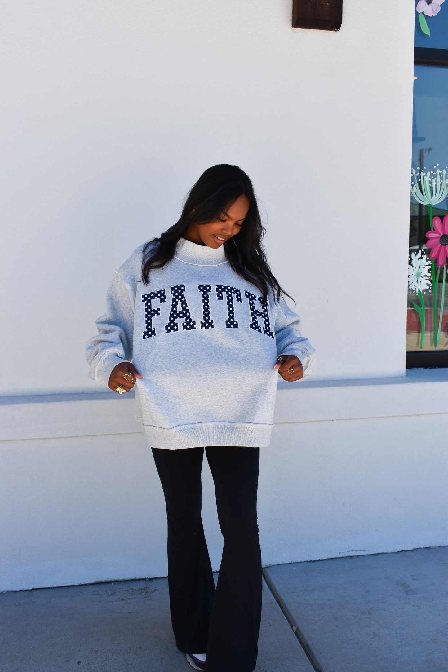 'FAITH' Embroidered Polka Dot Mockneck