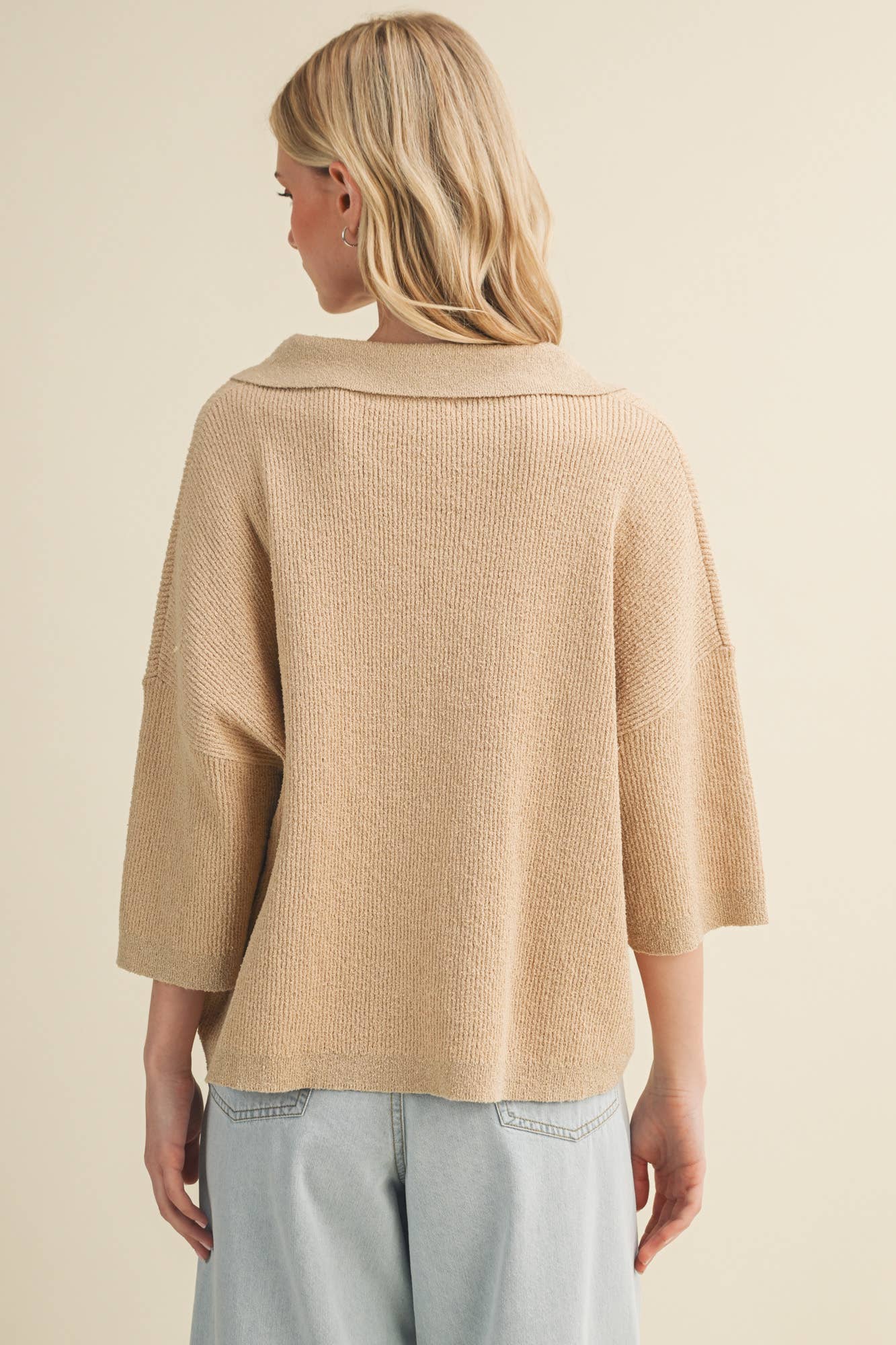 Polo Collar Open V-Neck Pullover
