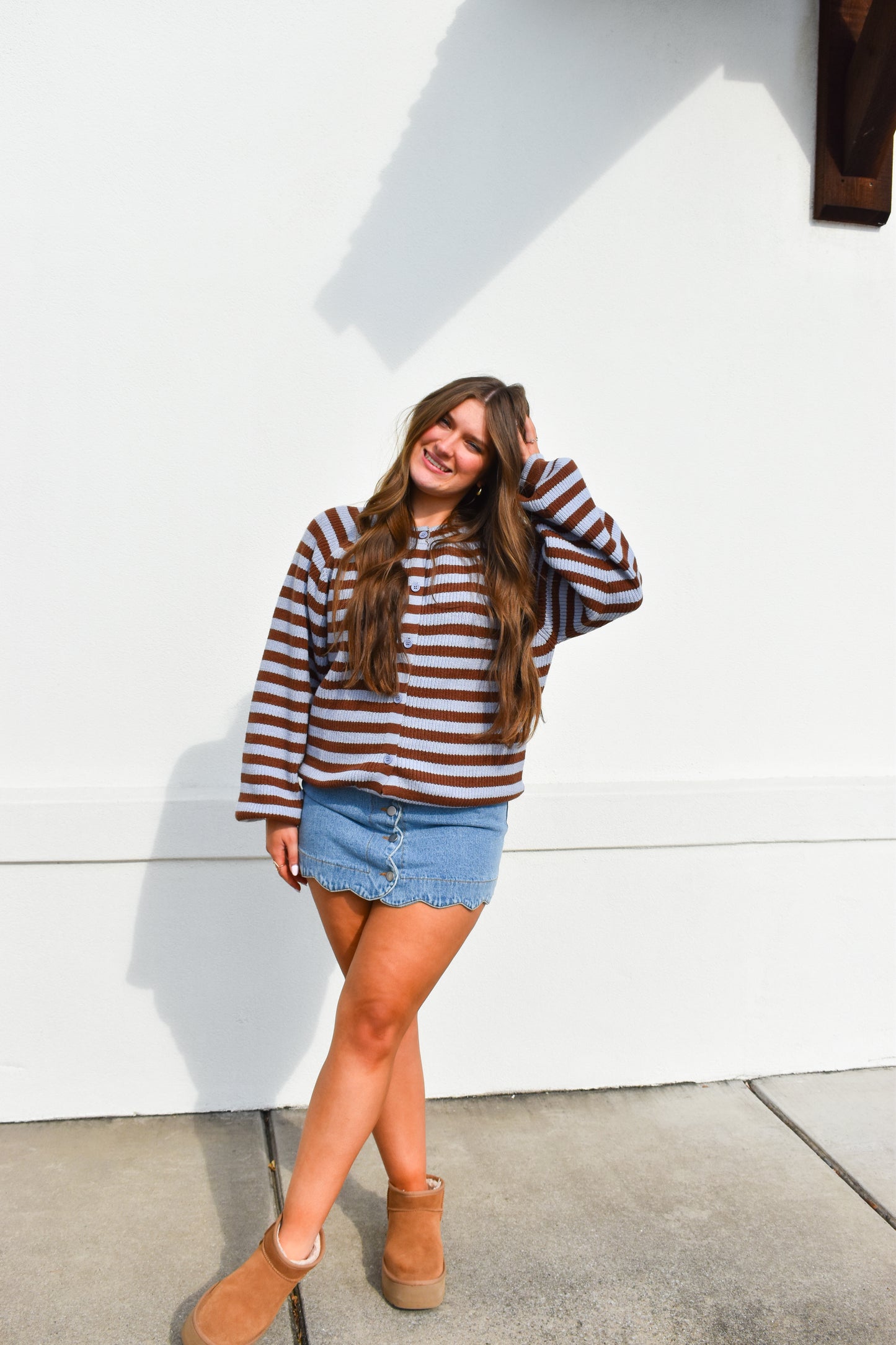 Brown/Blue Striped Sweater Cardigan