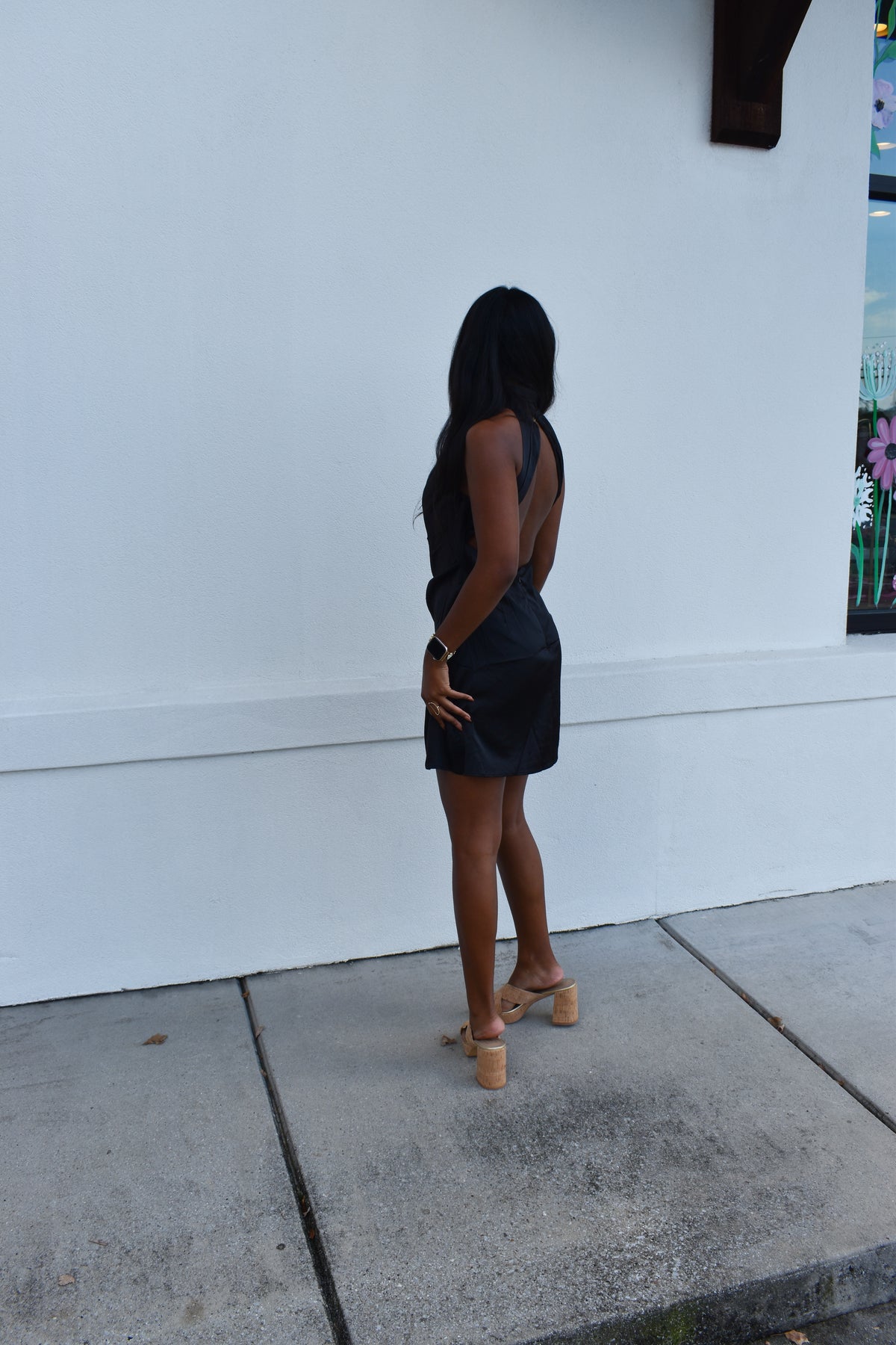 Solid Open Back Halter Mini Dress