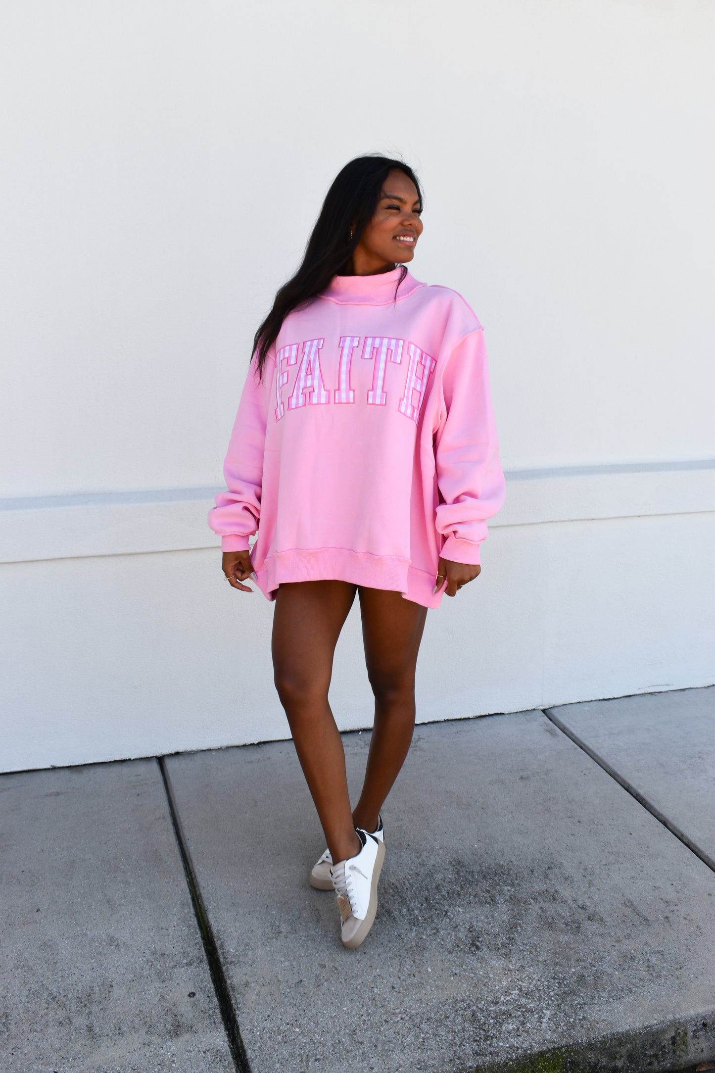 "FAITH" Embroidered Mock Neck