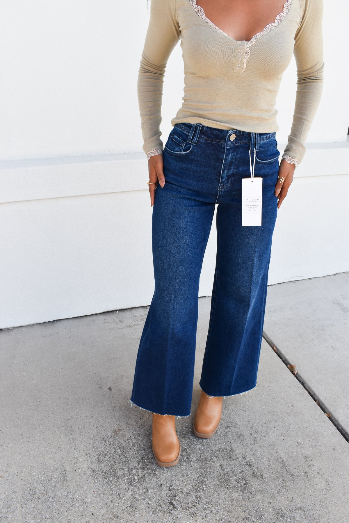 Risen High Rise Ankle Wide W/ Crease Detail