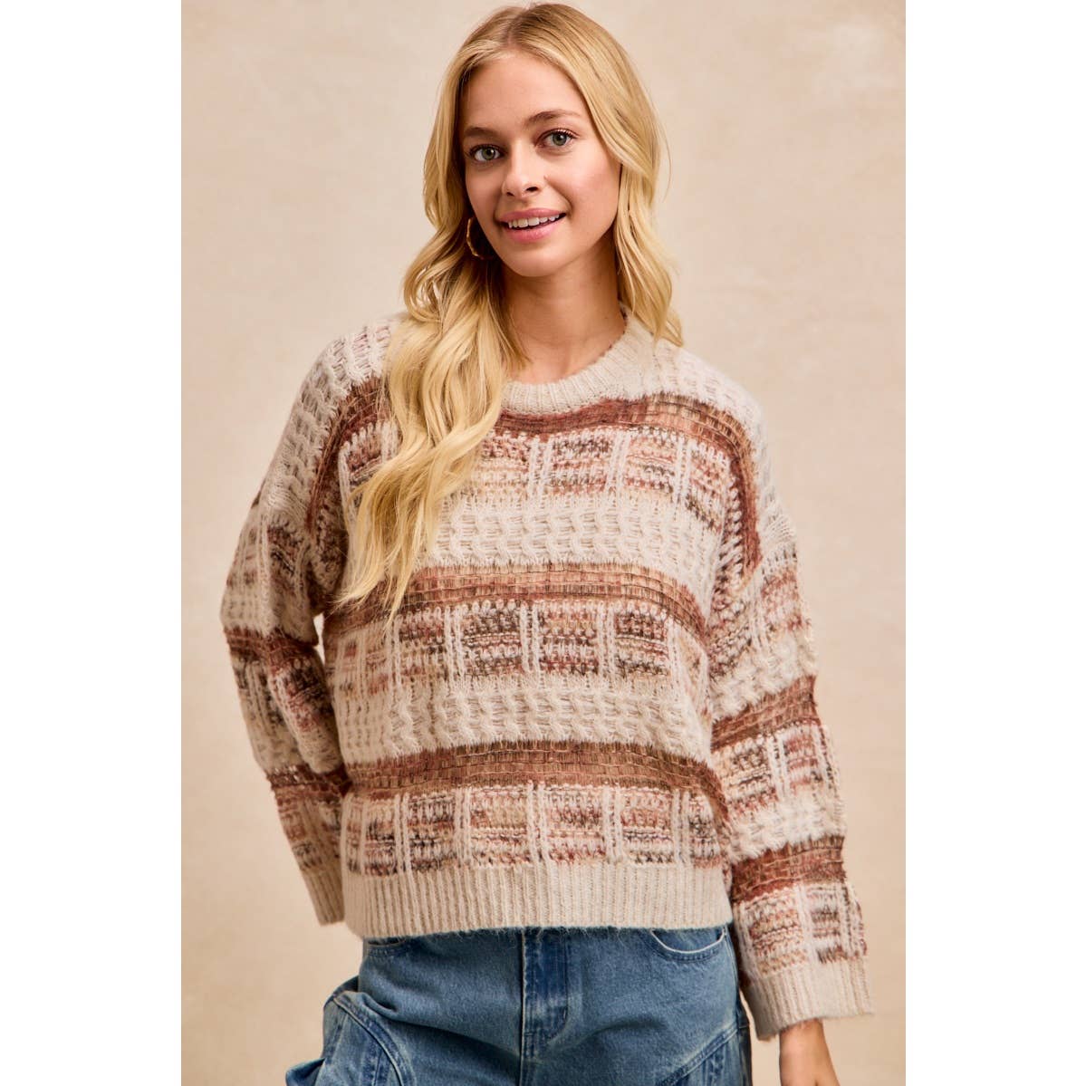 Vintage Soft Check Pattern Chunky Knit Sweater