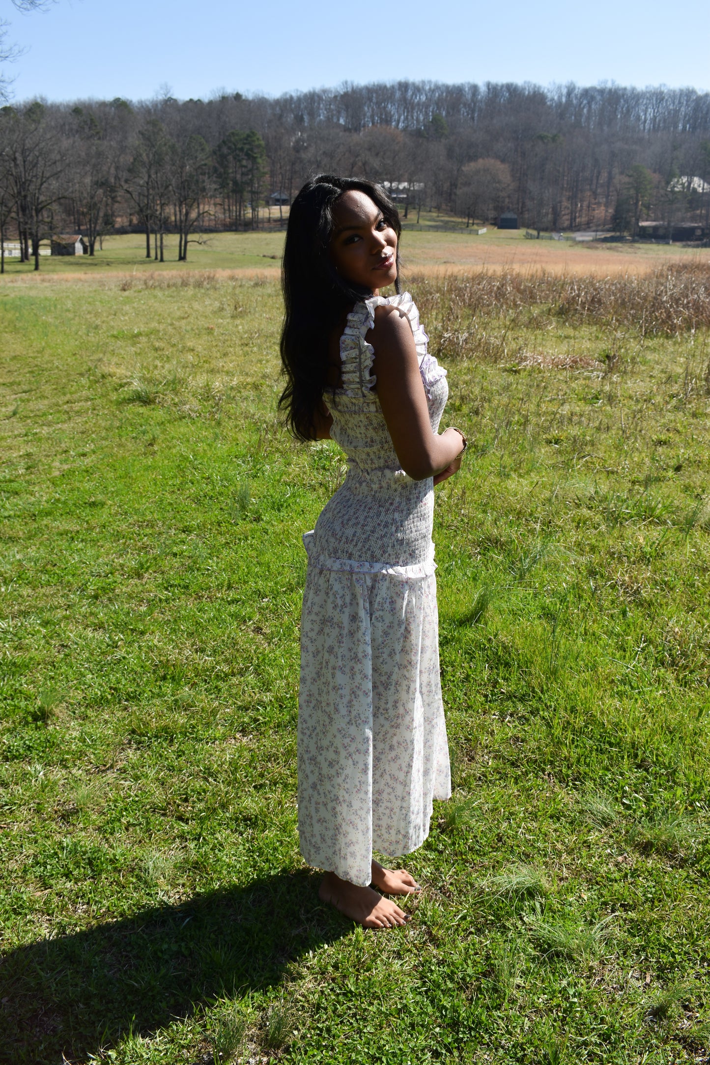 Lavender Garden Smocked Midi Dress