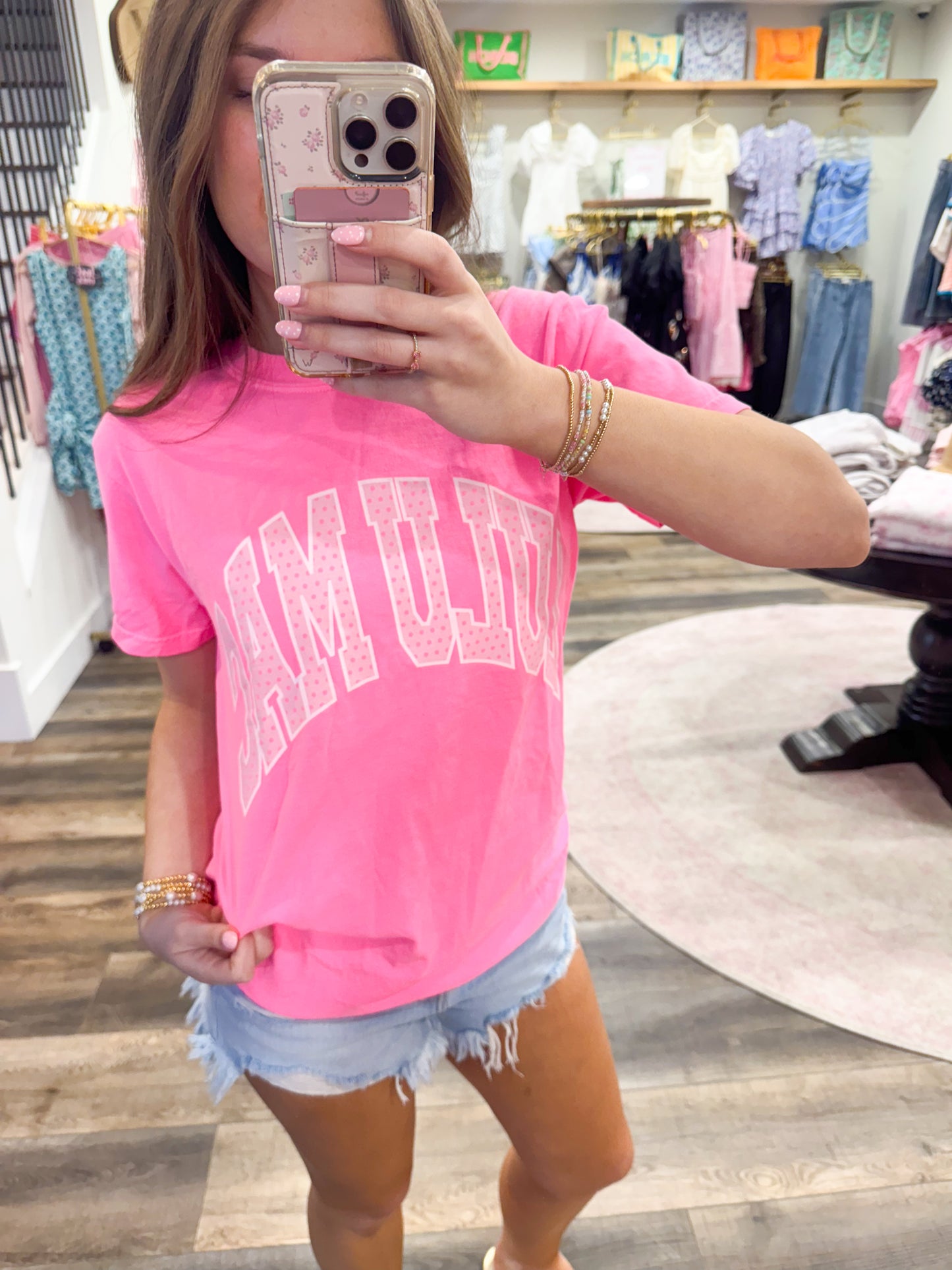 Lulu Mac Polka Dot Adult Neon Pink Comfort Colors Tee