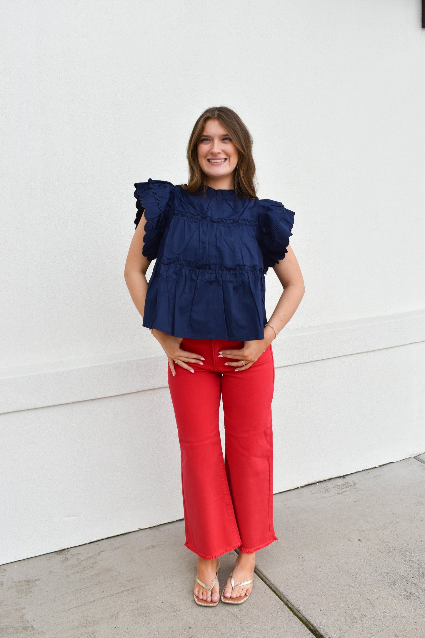 The Navy Scallop Ruffle Top