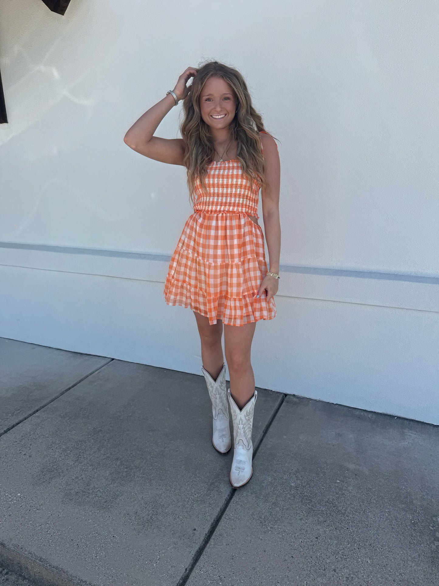 Gingham Smocked Top Mini Dress