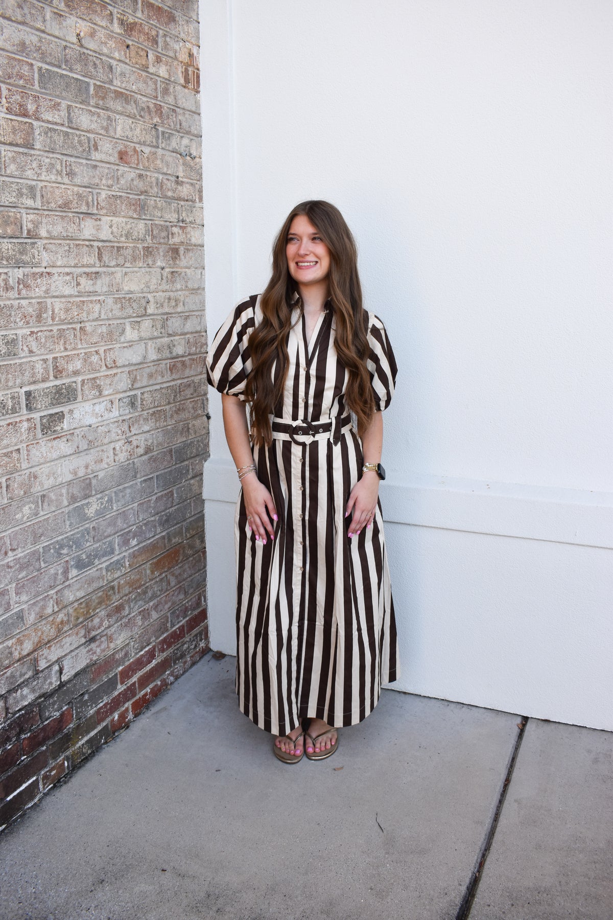 Cora Belted Stripe Maxi Dress