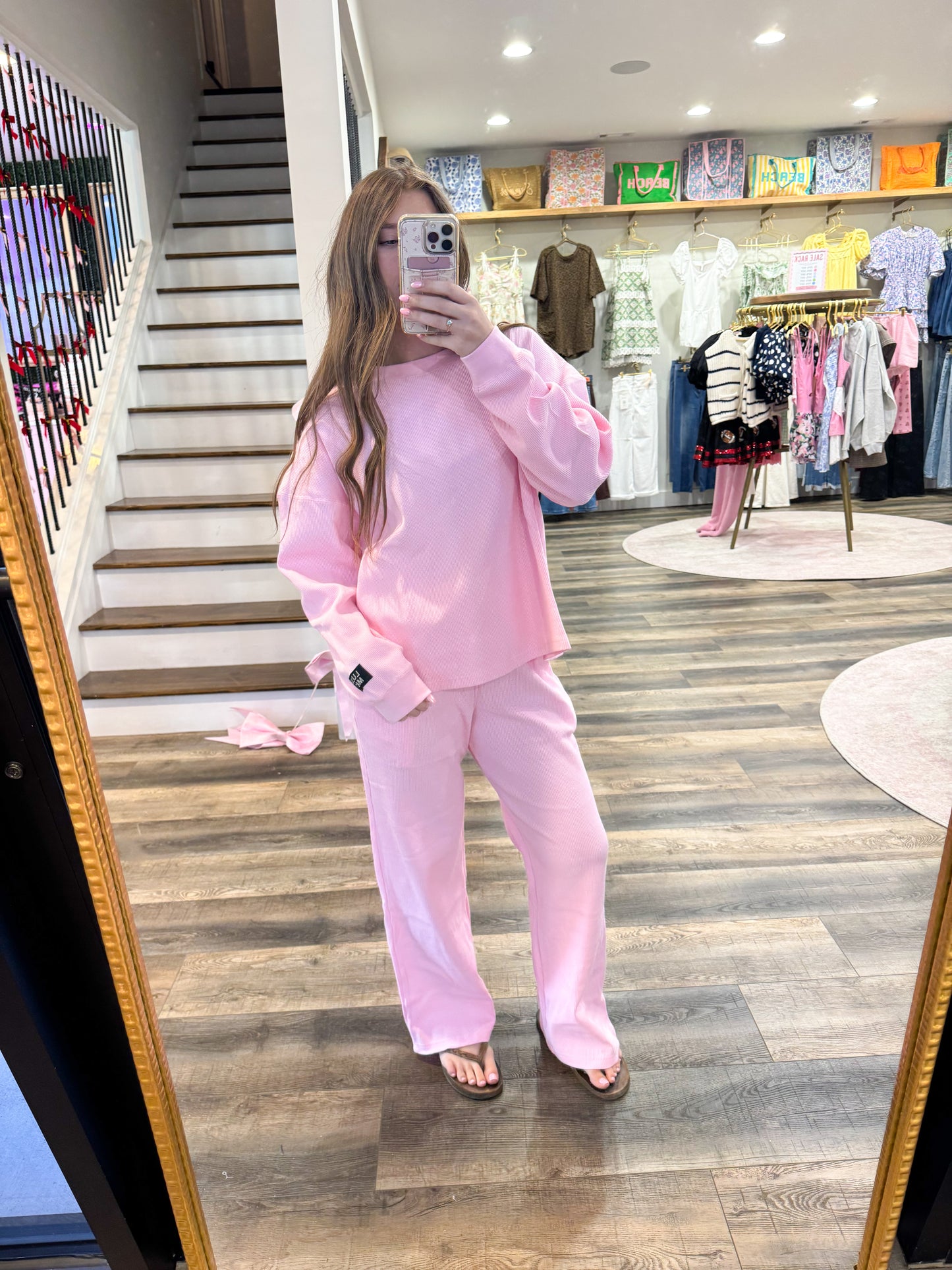 Lulu Mac Waffle Long Sleeve: Light Pink