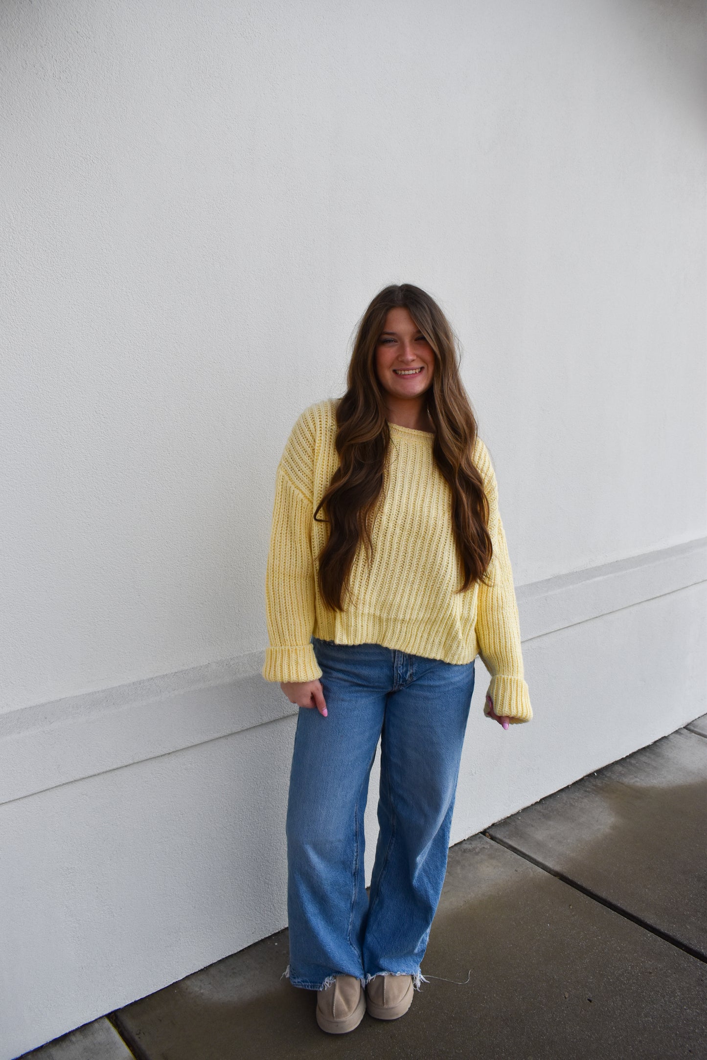 Boat Neck Chunky Yellow Sweater