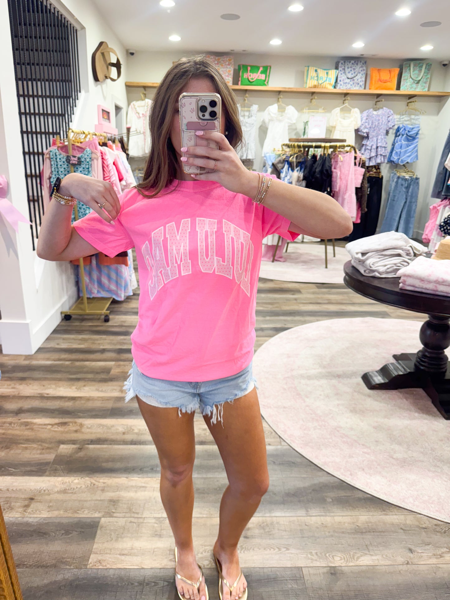 Lulu Mac Polka Dot Adult Neon Pink Comfort Colors Tee
