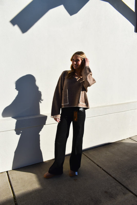 Stitch Detail V Neck Sweater