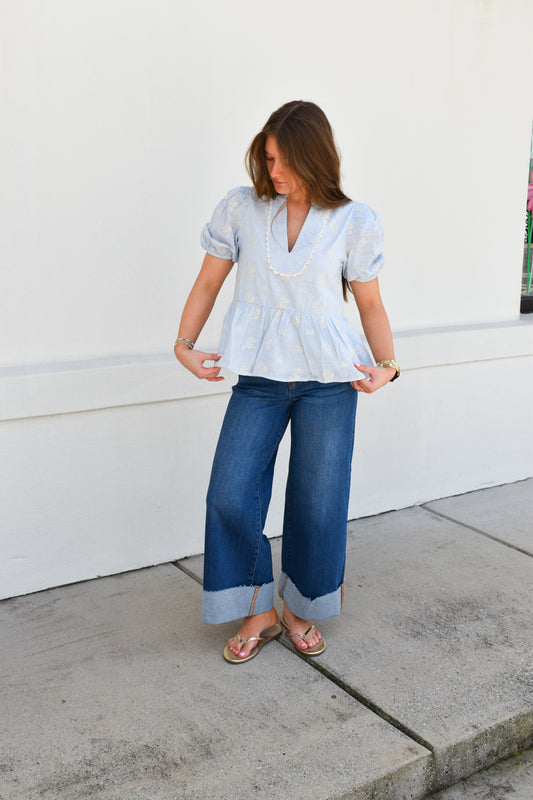Eloise Peplum Puff Sleeve Top