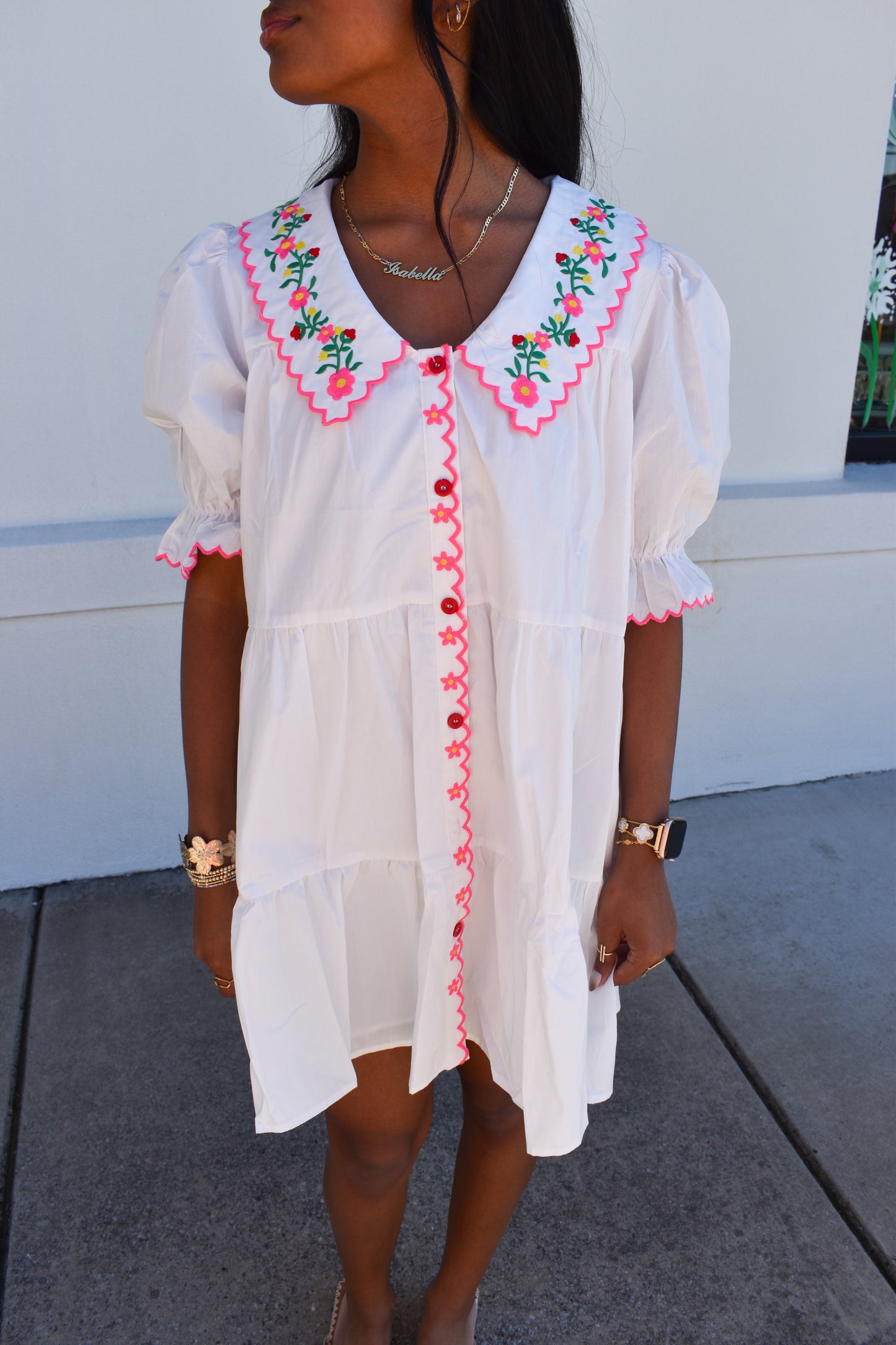 Floral Embroidered Scallop Dress