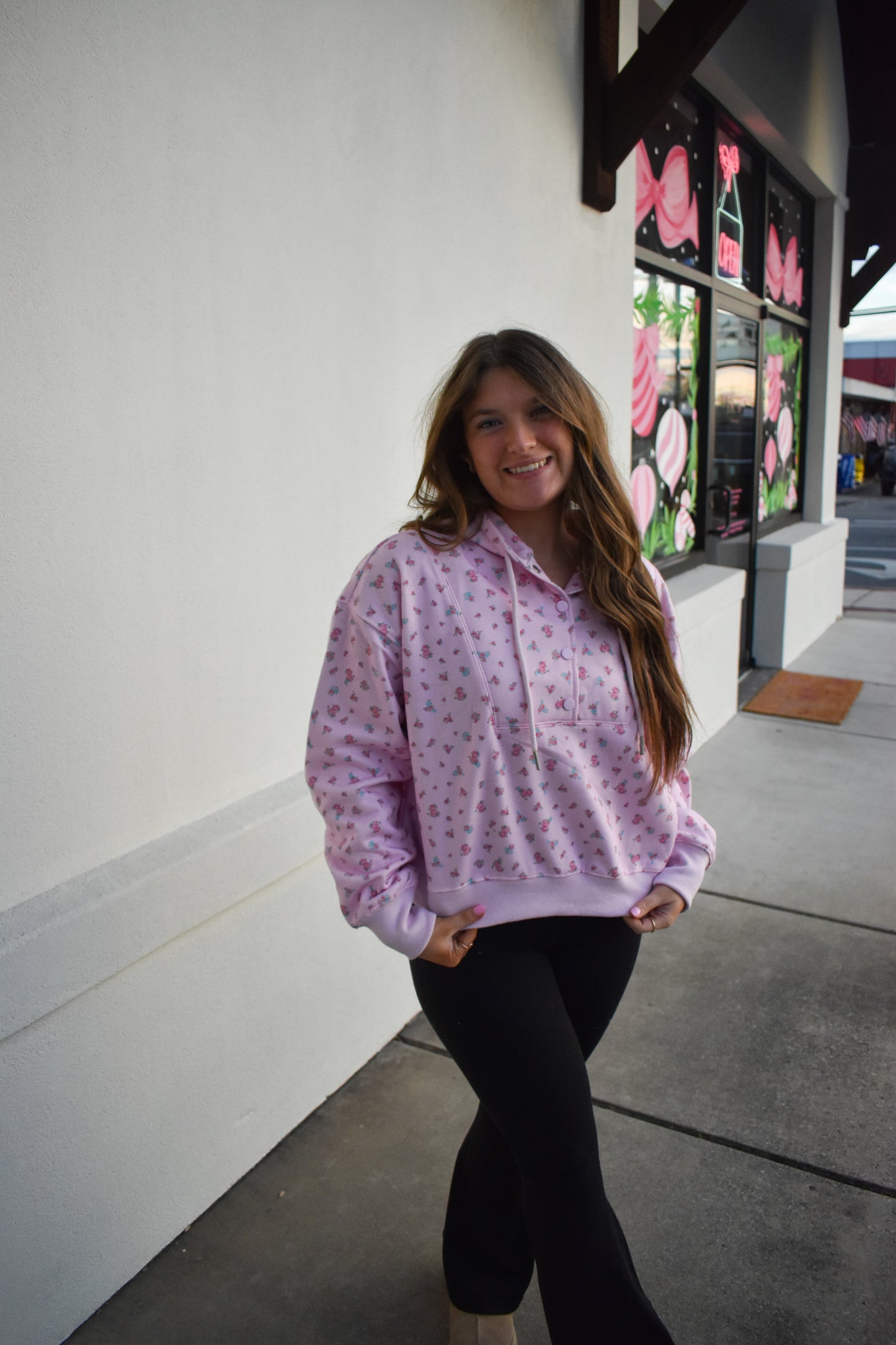 Floral Print Detail Hoodie