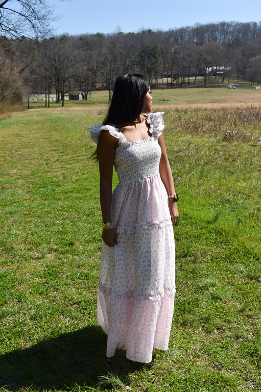 Ditsy Flower Print Ruffle Maxi Dress