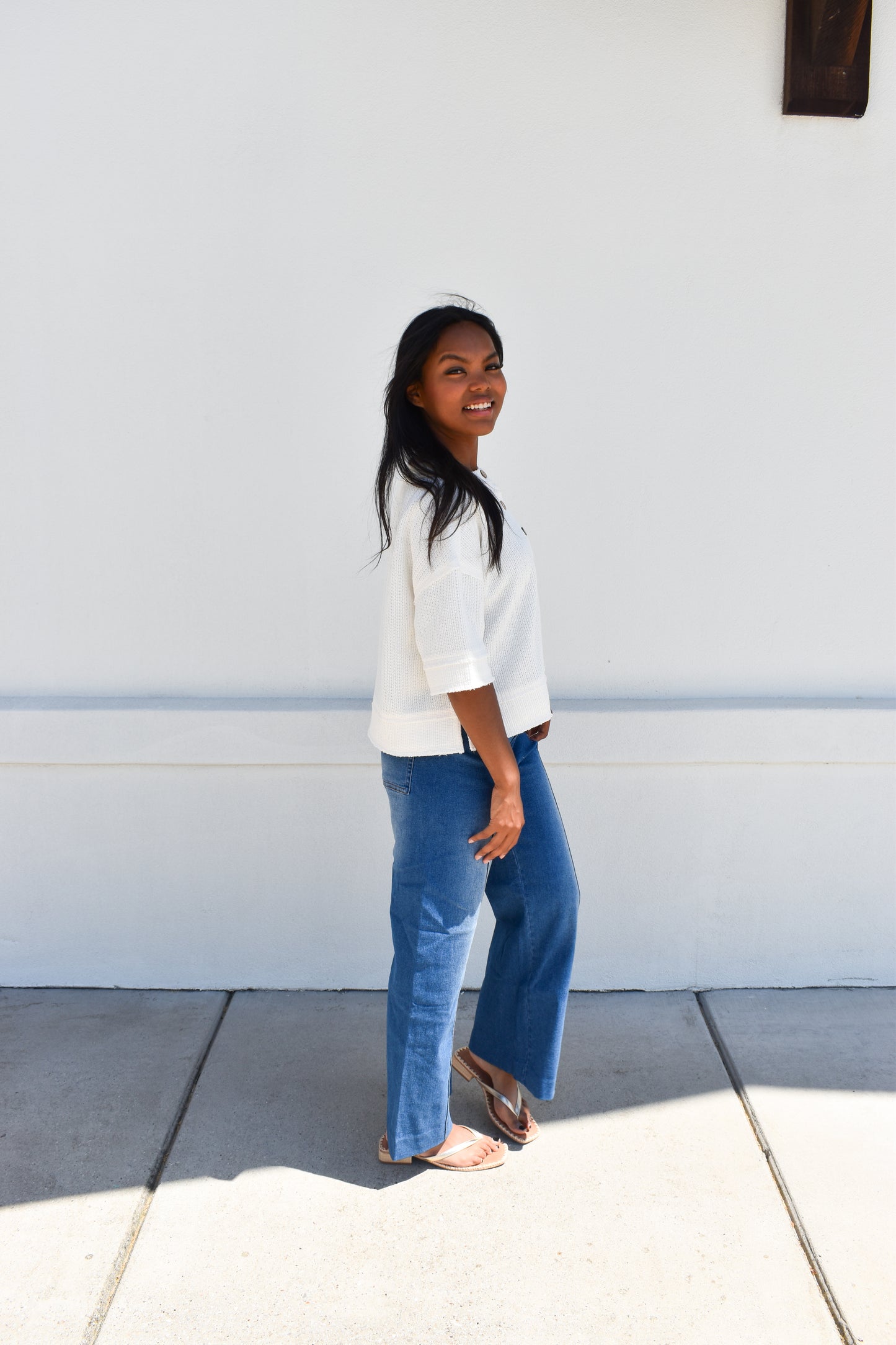 Henley Short Sleeve Waffle Knit Top