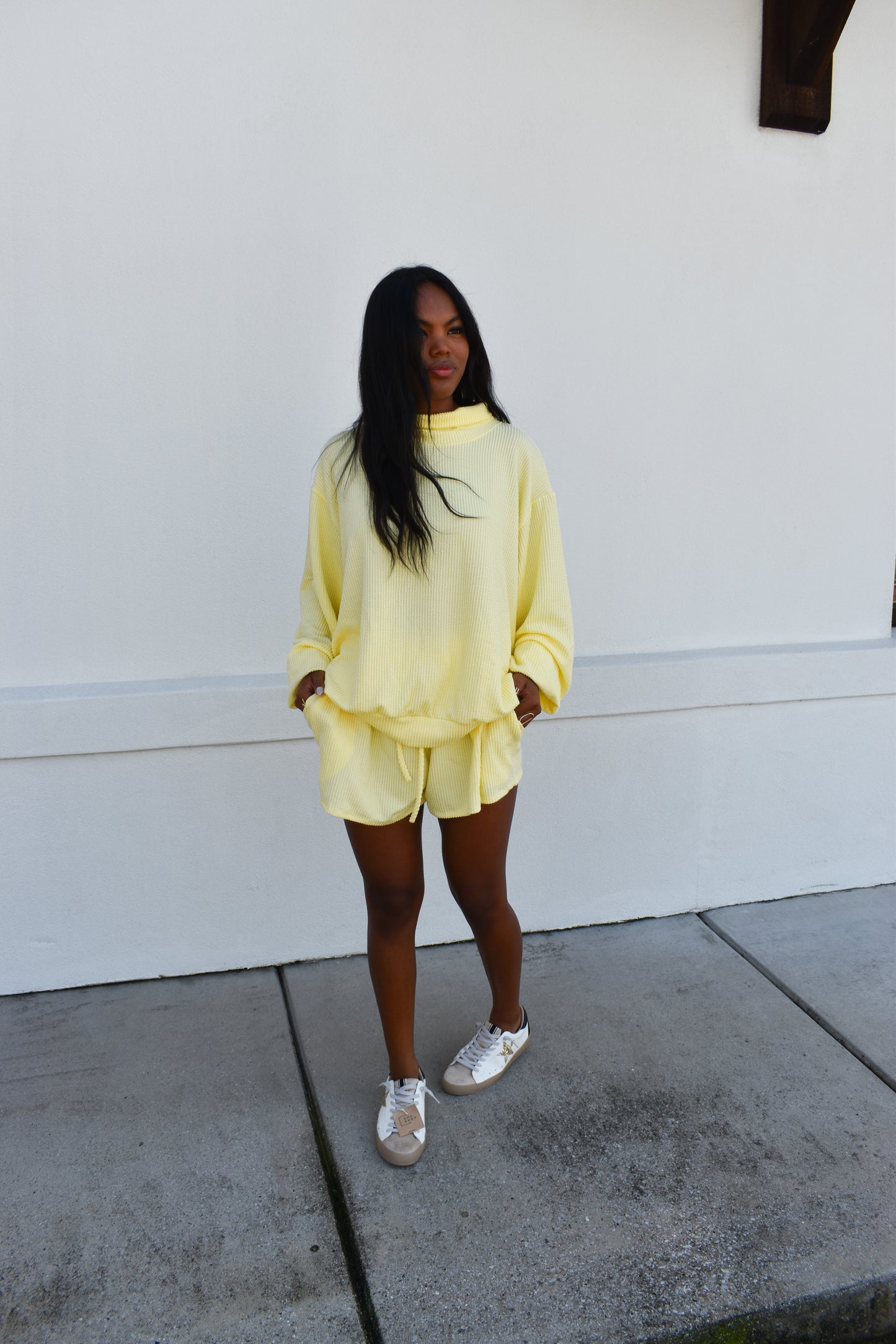Yellow Waffle Knit Mockneck
