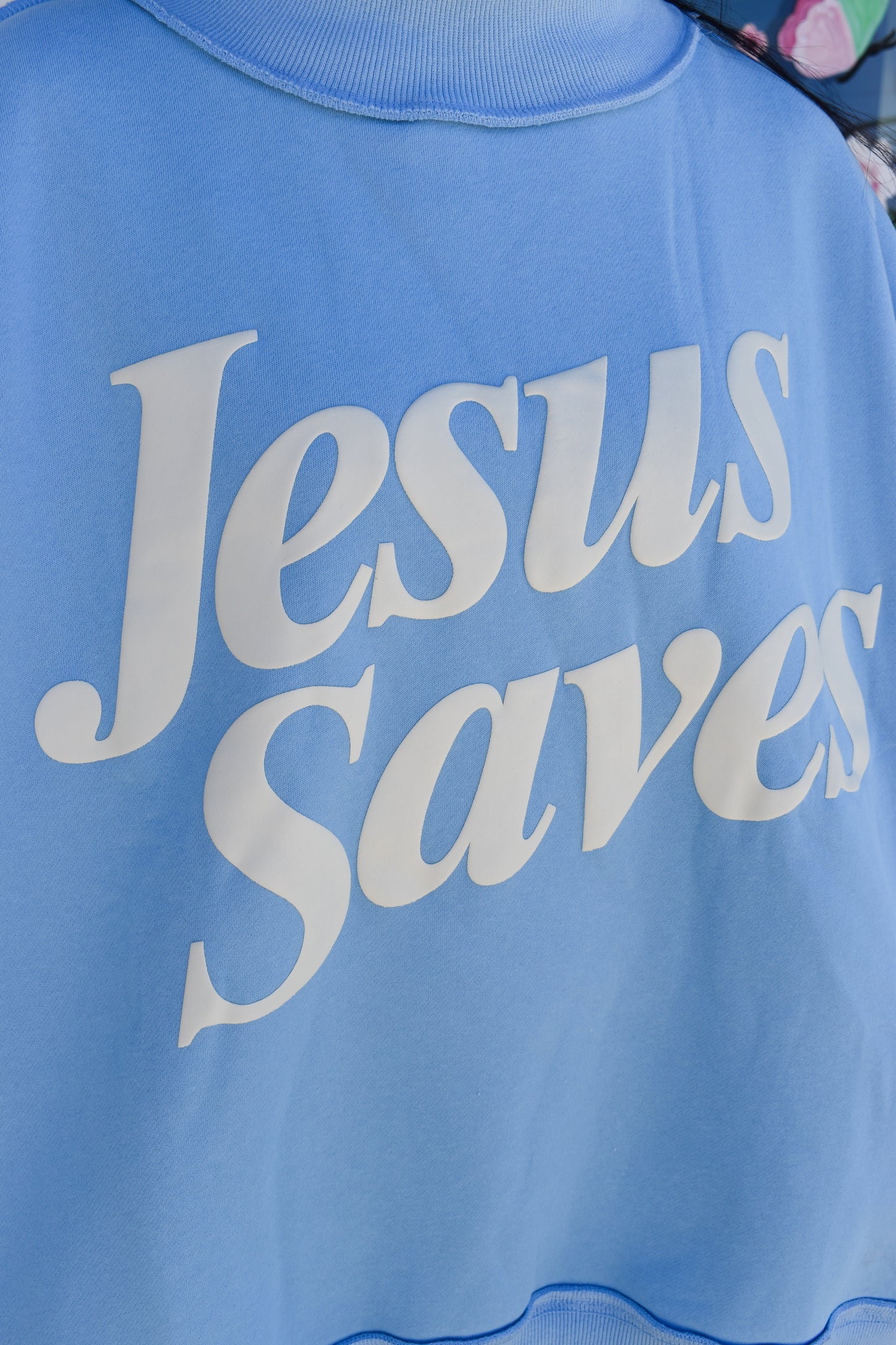 Jesus Saves Puff Letter Mockneck